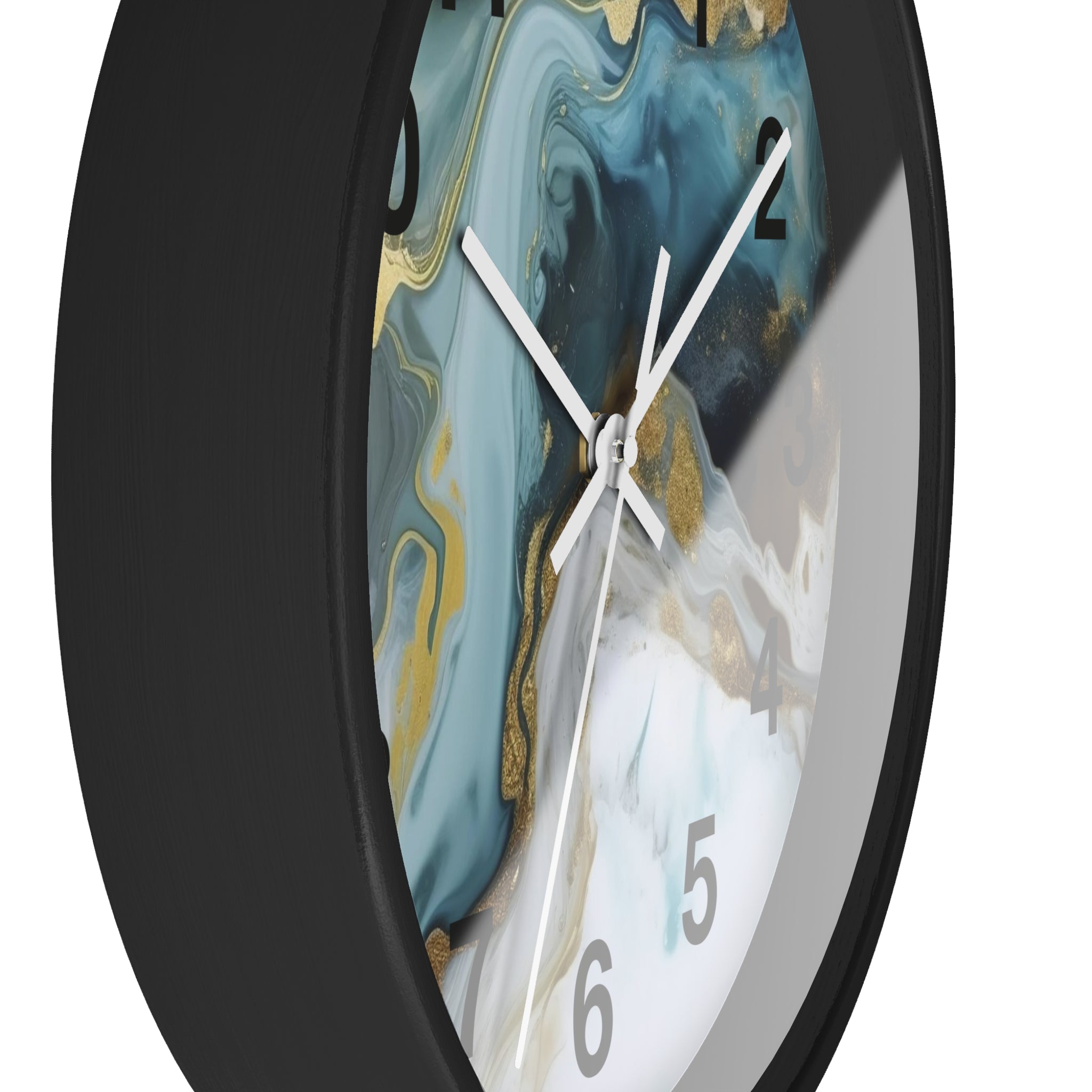 Abstract Blue & Gold Marble Wall Clock — Fluid Art Home Decor Timepiece