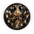 Ornate Gold Lotus Wall Clock — Elegant Black & Gold Floral Decor
