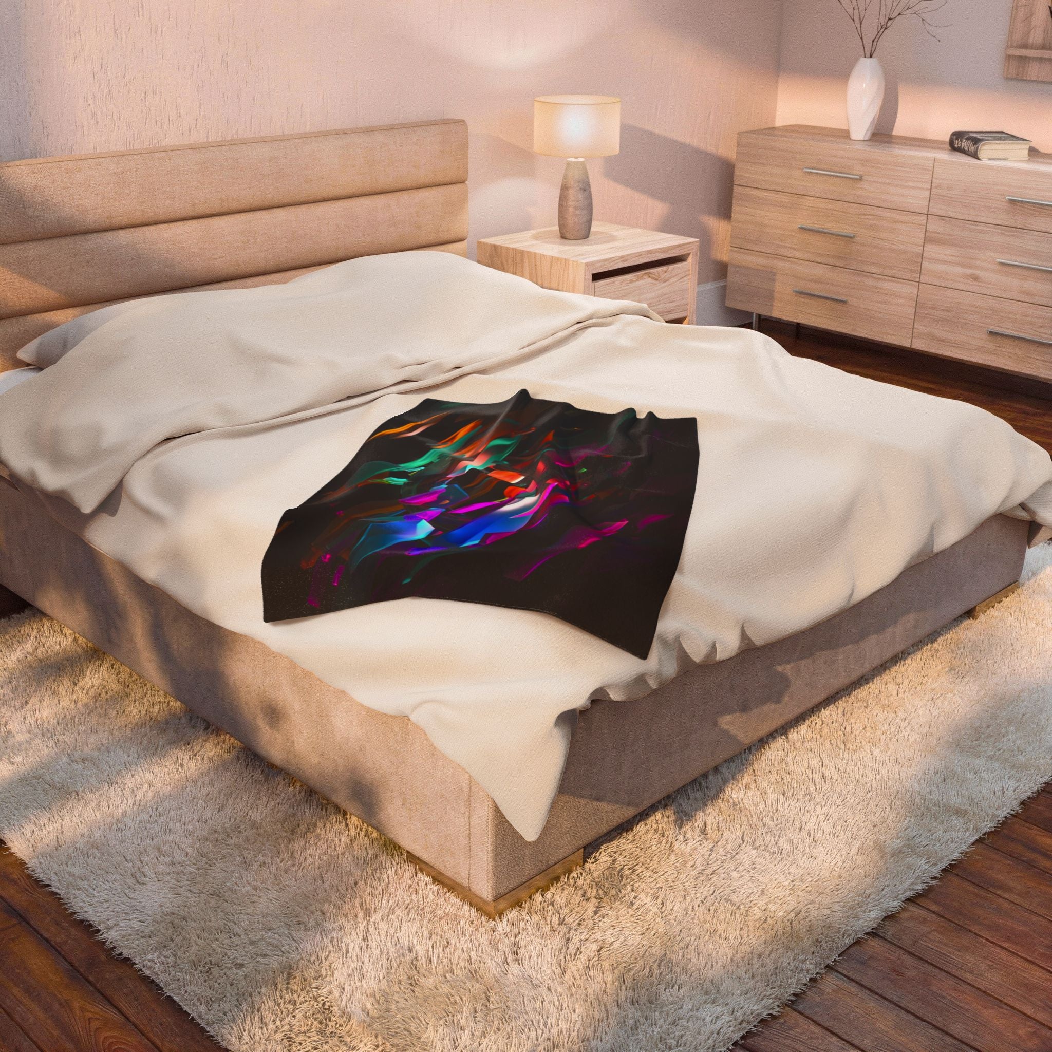 Abstract Neon Shards Velveteen Plush Blanket — Colorful Geometric Throw