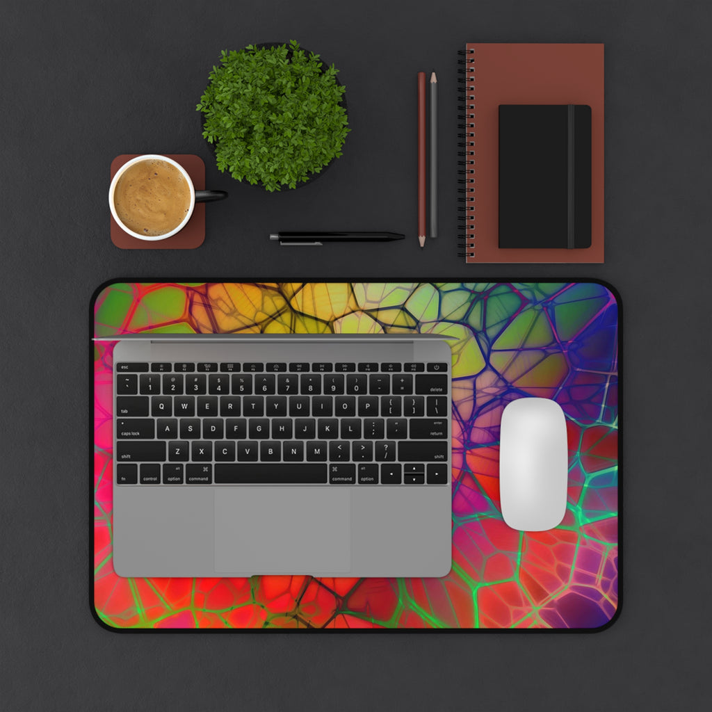 Psychedelic Stained Glass Desk Mat — Colorful Abstract Mousepad for Office & Gaming