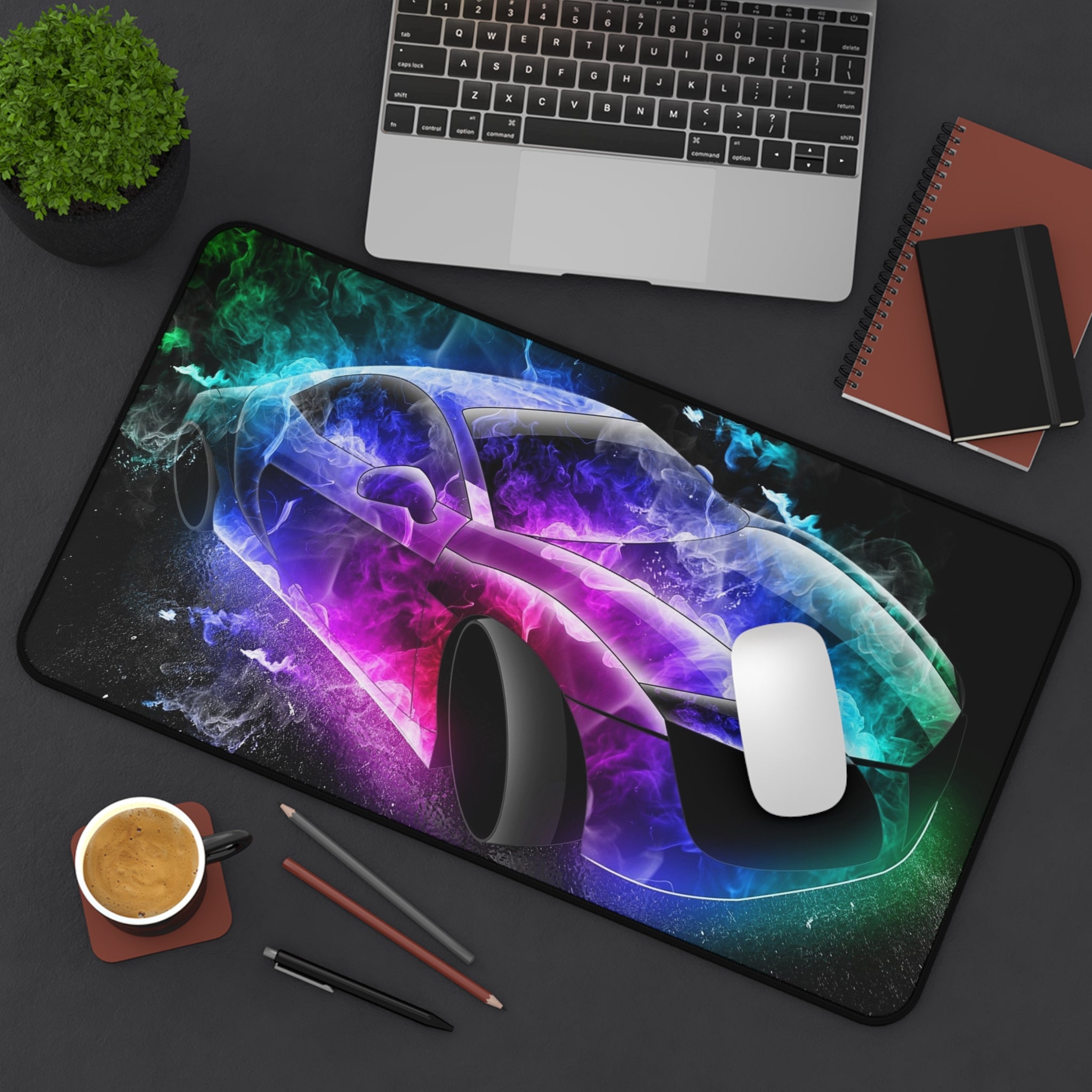 Gaming Desk Mat — Neon Smoke Sports Car Mouse Pad