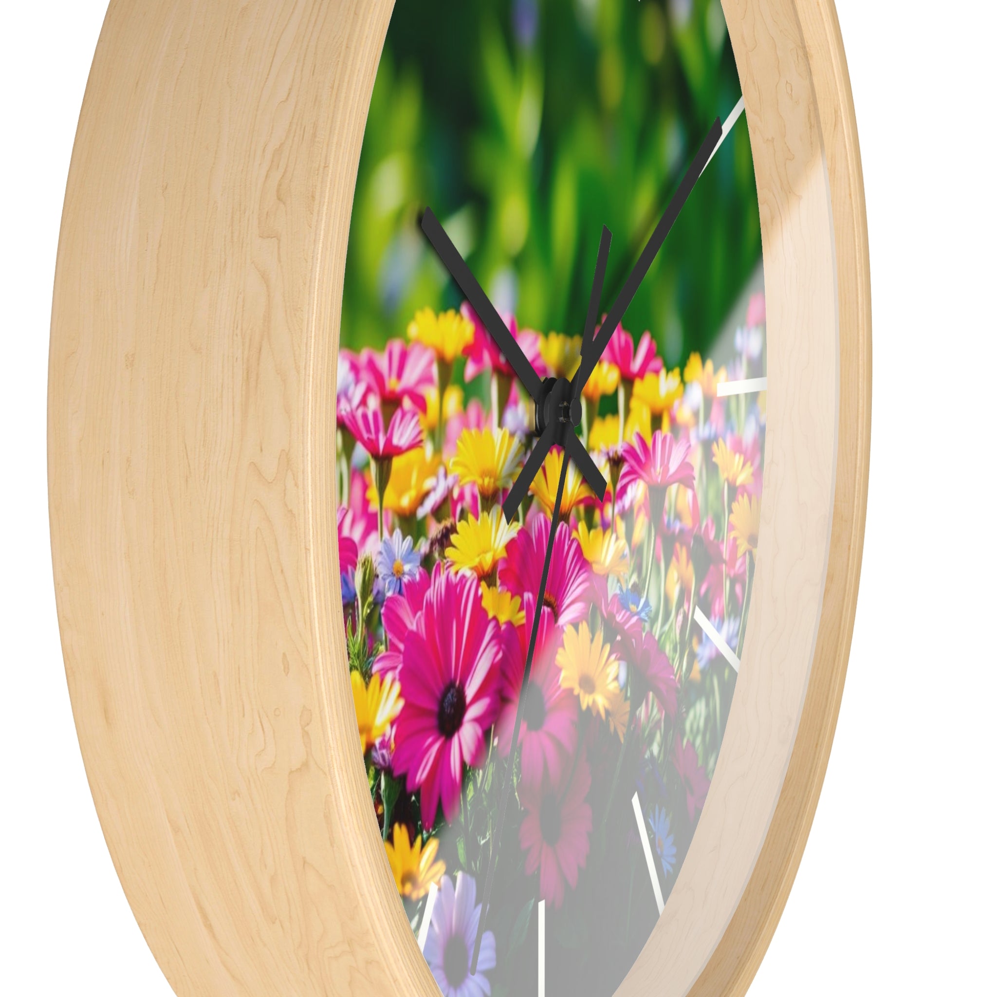 Floral Garden Wall Clock — Bright Daisy Meadow Decorative Clock