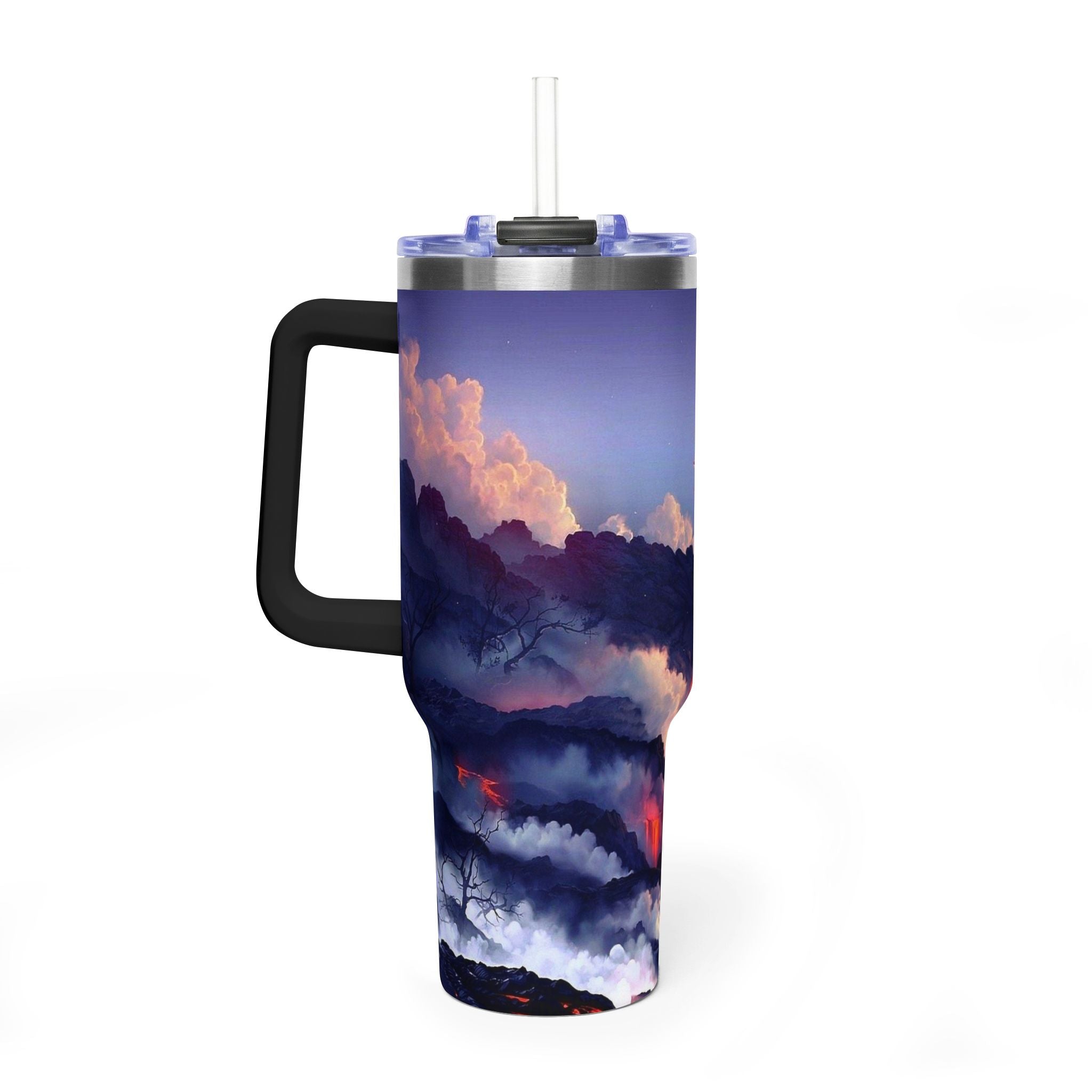 40oz Thermal Tumbler – Sunset Storm Mountain Landscape