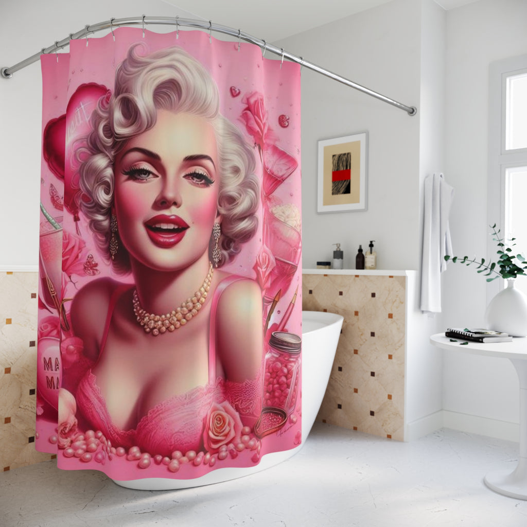 Retro Glam Shower Curtain — Pink Pinup Bath Decor