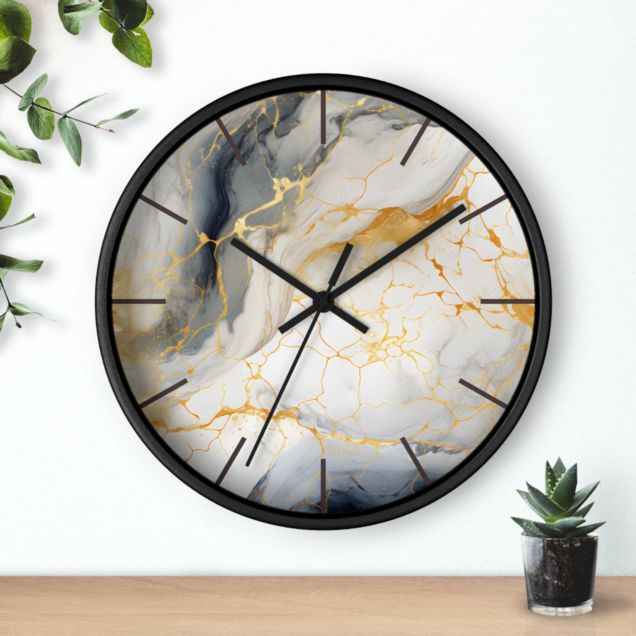 Marble Gold Accent Wall Clock — Elegant Modern Home Decor