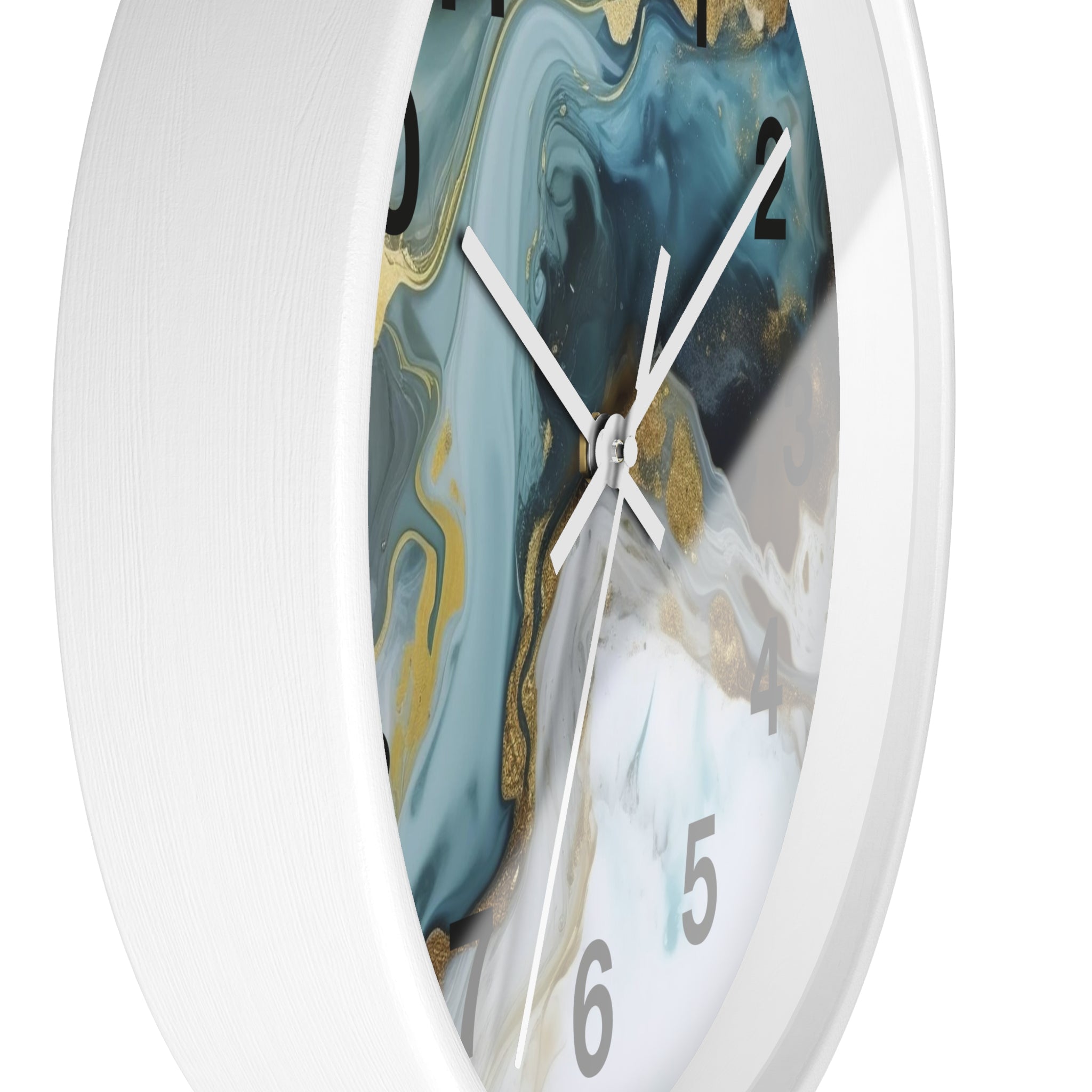 Abstract Blue & Gold Marble Wall Clock — Fluid Art Home Decor Timepiece