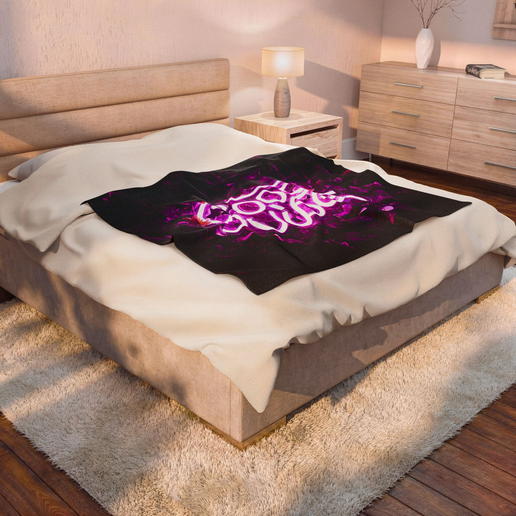 Neon Good Vibes Velveteen Plush Blanket - Pink Neon Script Floral Throw