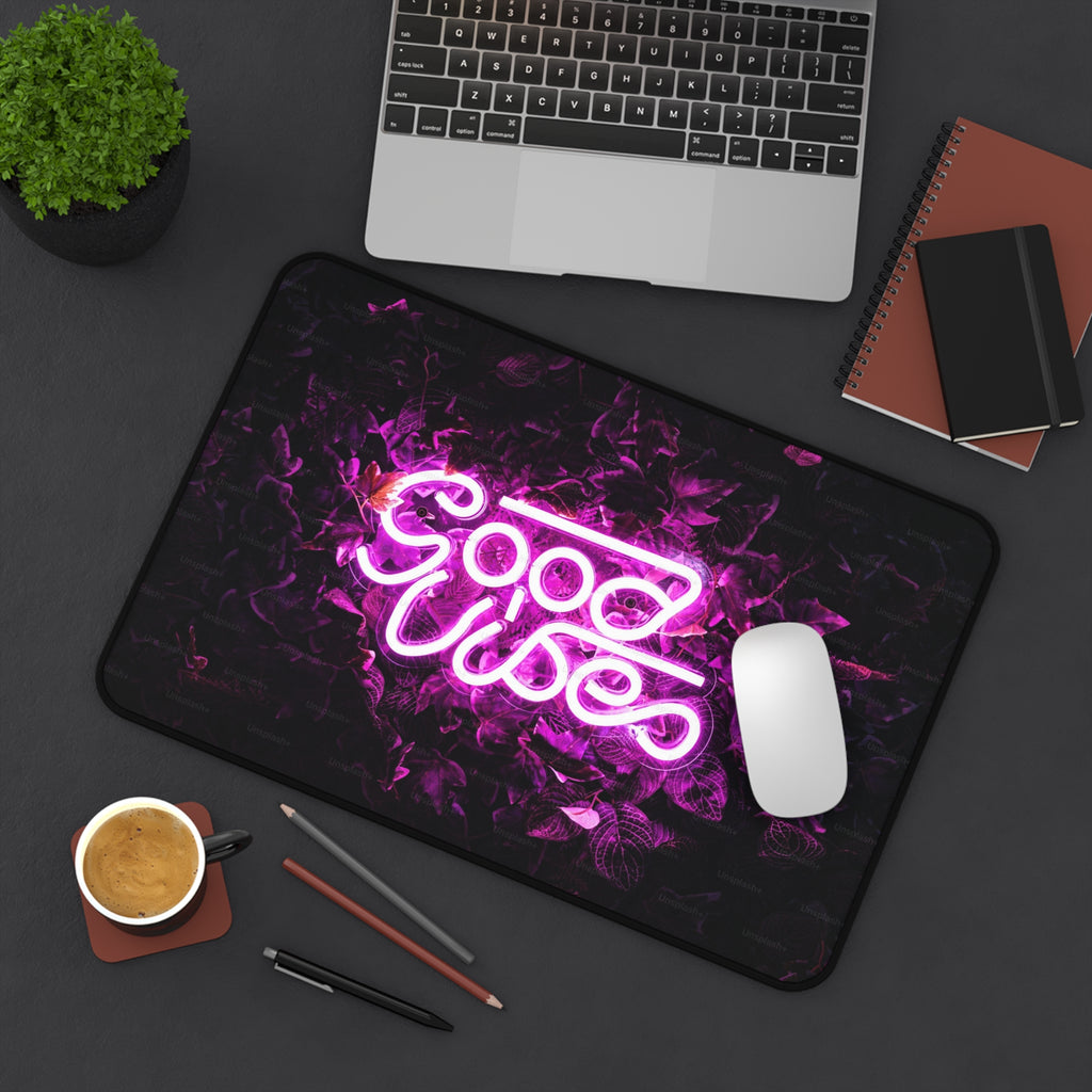 Good Vibes Neon Desk Mat — Pink Neon Keyboard Mouse Pad