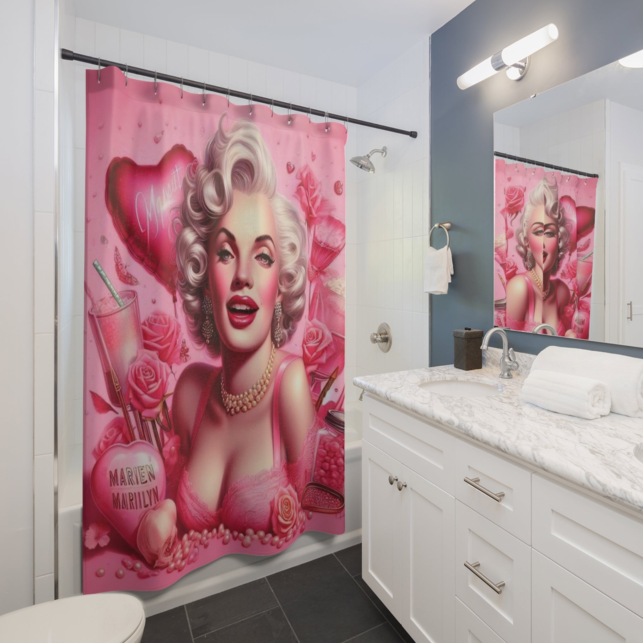 Retro Glam Shower Curtain — Pink Pinup Bath Decor