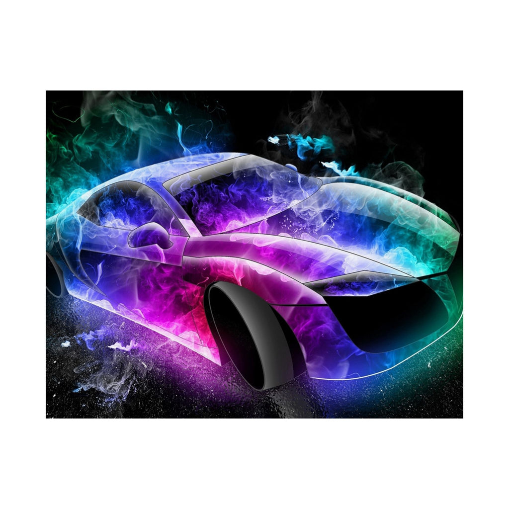 Neon Smoke Sports Car Matte Poster — Horizontal Automotive Wall Art