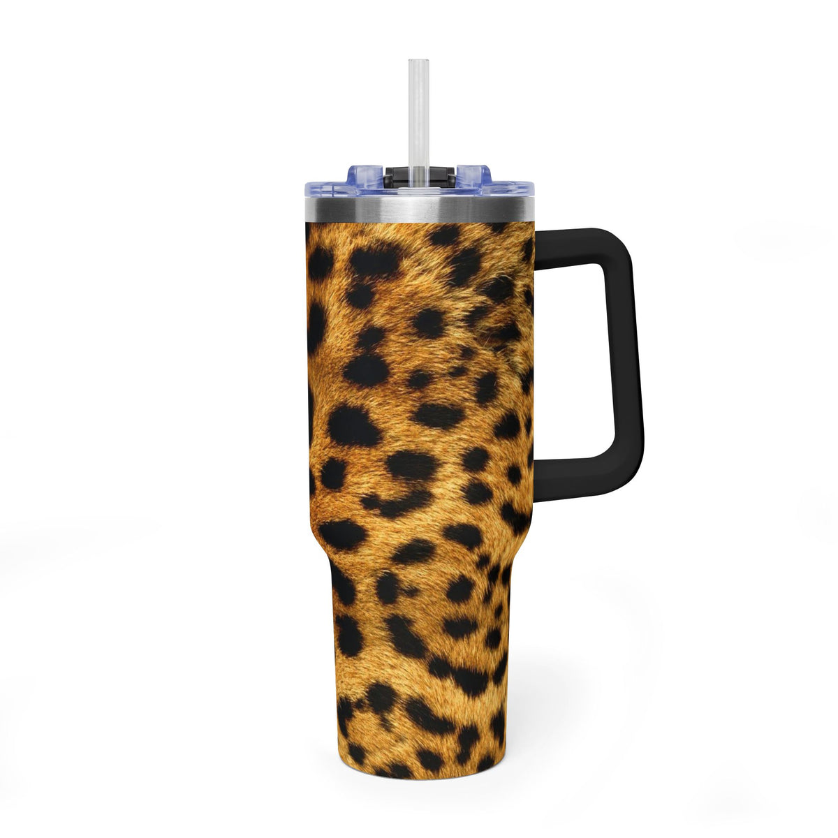Leopard Print 40oz Vacuum Tumbler — Insulated Travel Mug with Handle