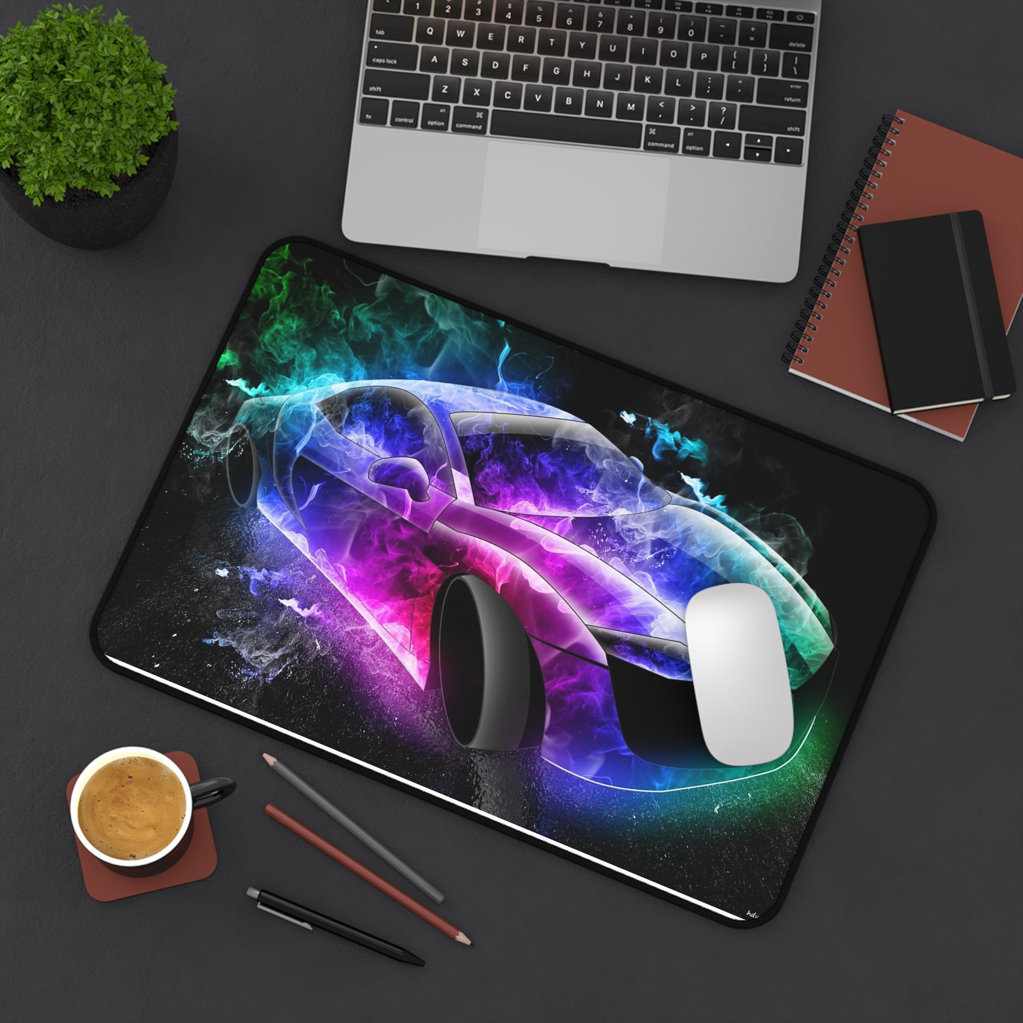 Gaming Desk Mat — Neon Smoke Sports Car Mouse Pad
