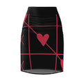 Hearts Grid Pencil Skirt — Black & Red Valentine's AOP Midi