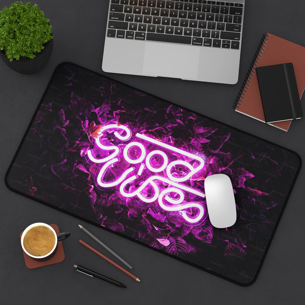 Good Vibes Neon Desk Mat — Pink Neon Keyboard Mouse Pad