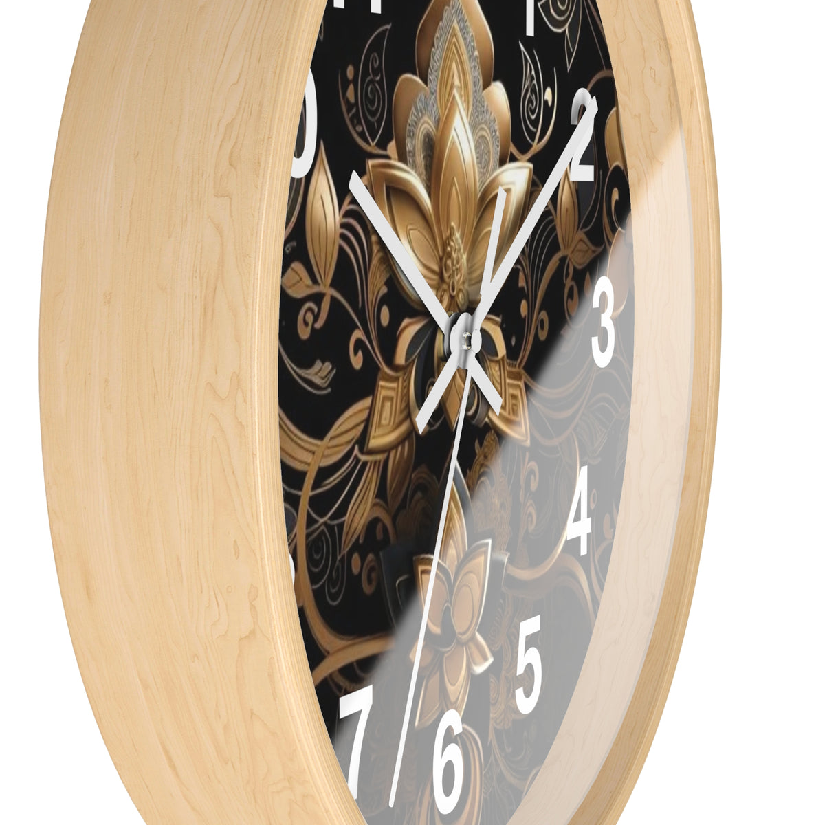 Ornate Gold Lotus Wall Clock — Elegant Black & Gold Floral Decor