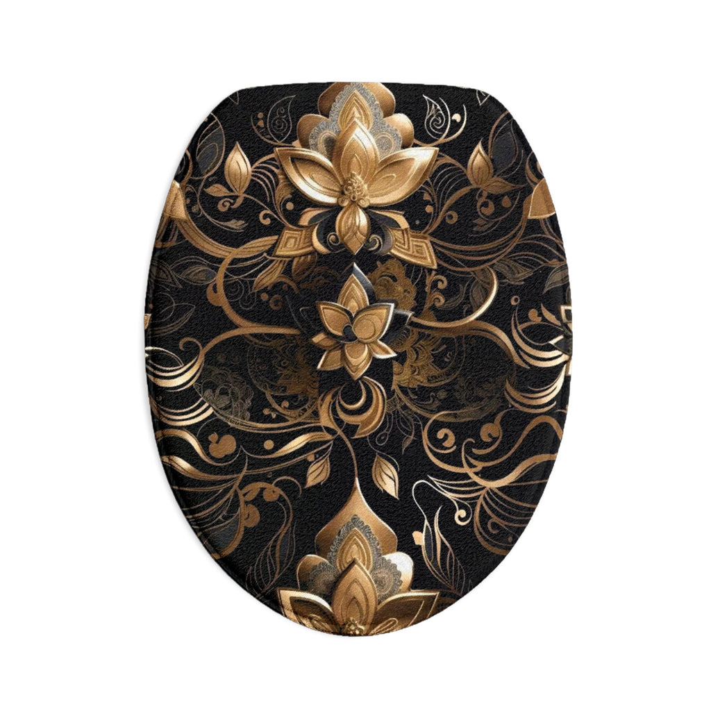Luxurious Black & Gold Floral Bath Mat Set – 3-Piece Non-Slip Bathroom Rugs