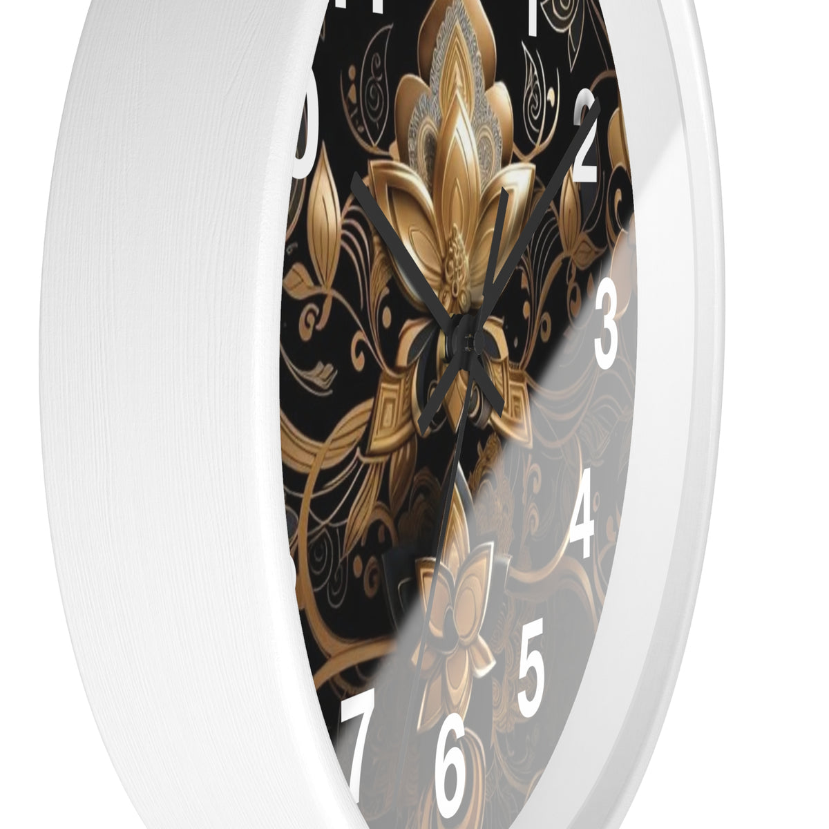 Ornate Gold Lotus Wall Clock — Elegant Black & Gold Floral Decor