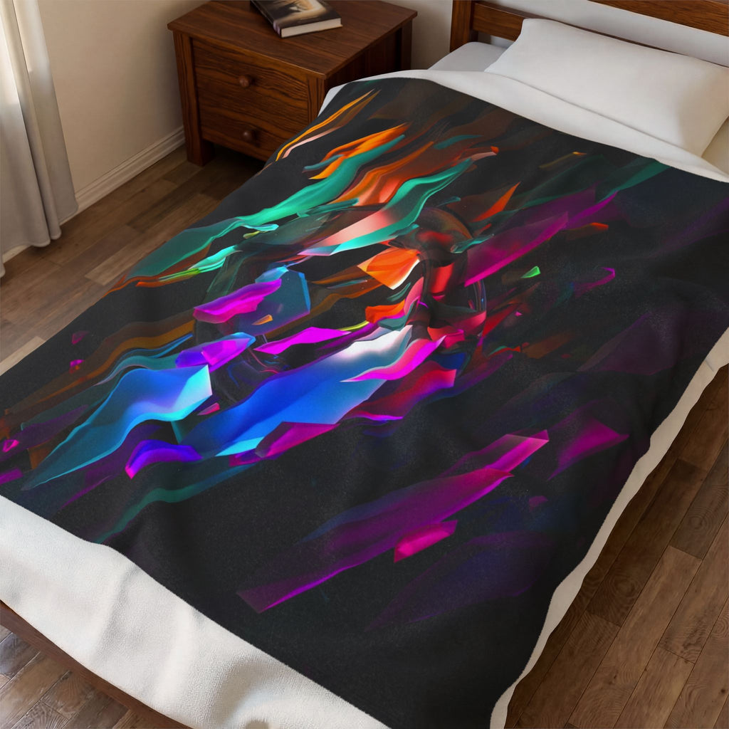 Abstract Neon Shards Velveteen Plush Blanket — Colorful Geometric Throw