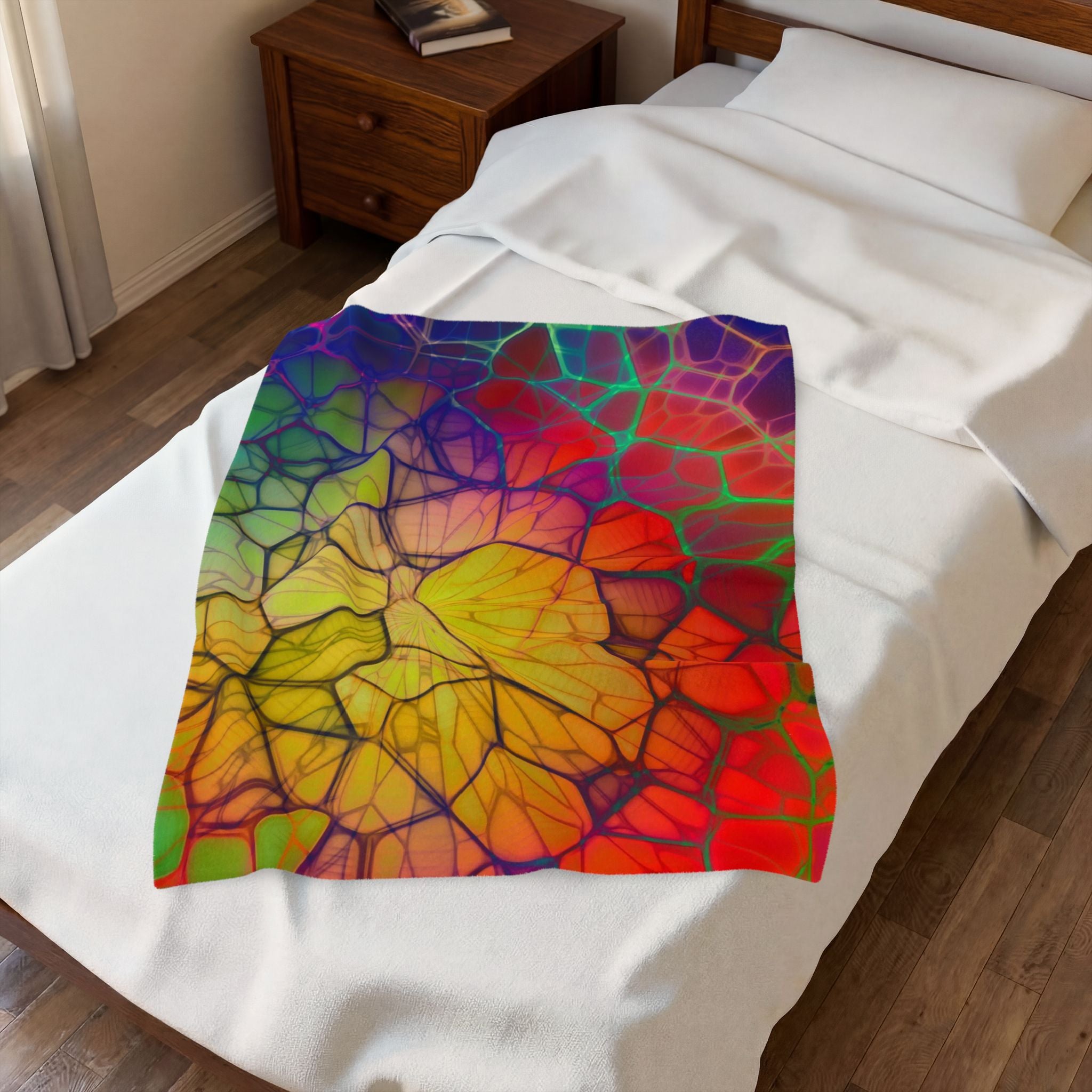 Velveteen Plush Blanket – Psychedelic Rainbow Mosaic Throw