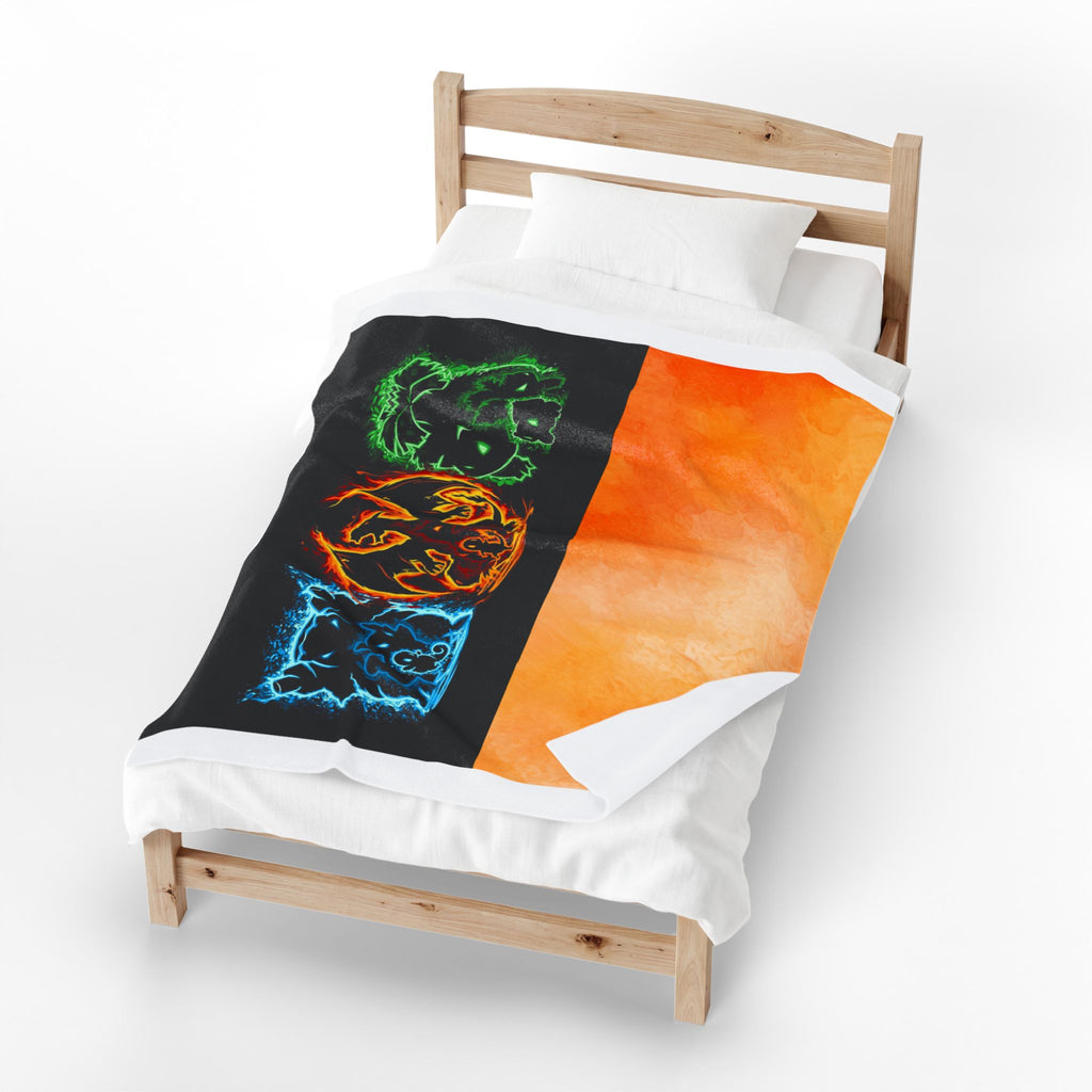 Elemental Poke Symbols Velveteen Plush Blanket — Fire, Water, Earth
