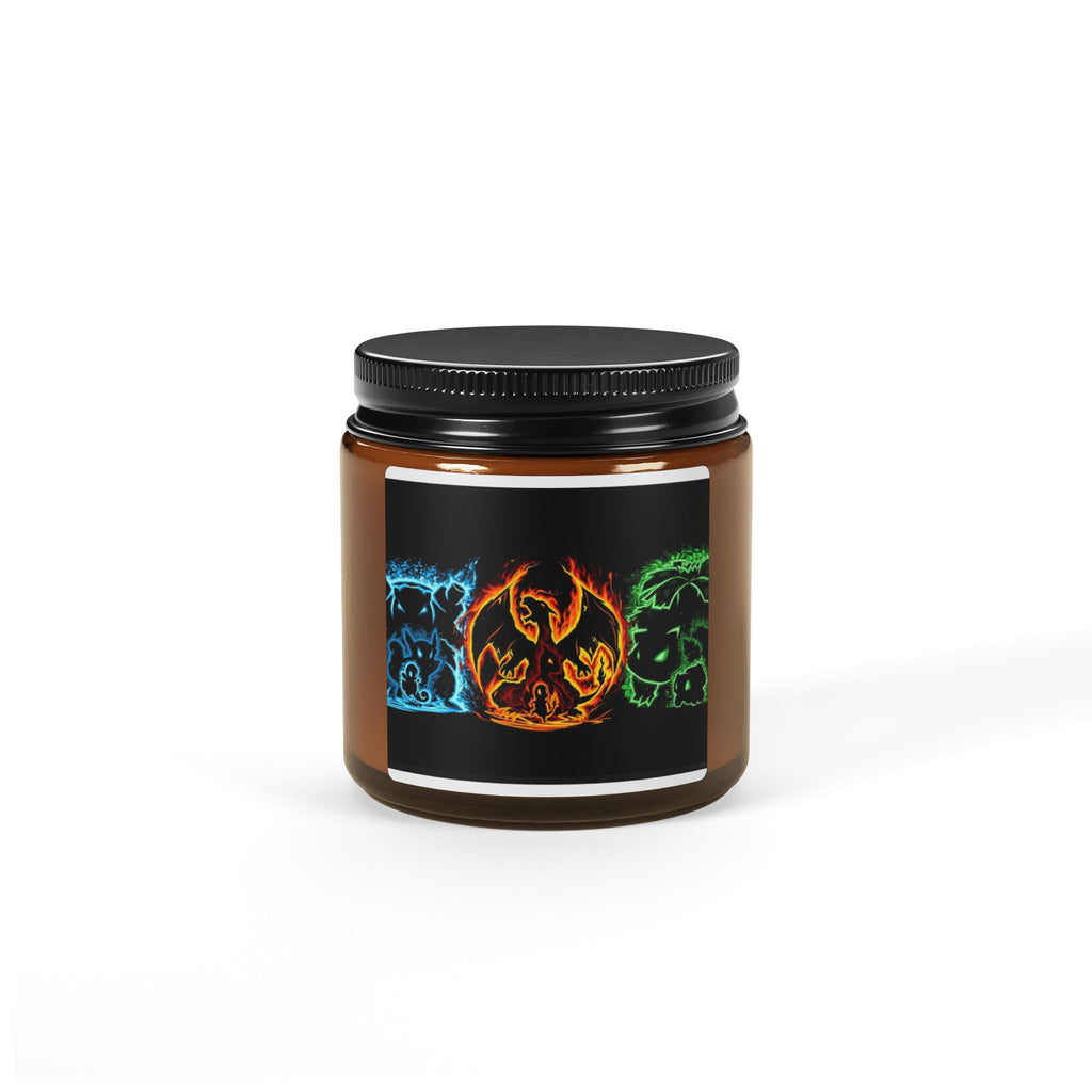 Character Flame Soy Candle — Amber Jar (Fire, Water, Air, Earth Neon Design)