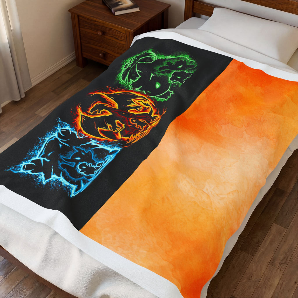 Elemental Poke Symbols Velveteen Plush Blanket — Fire, Water, Earth