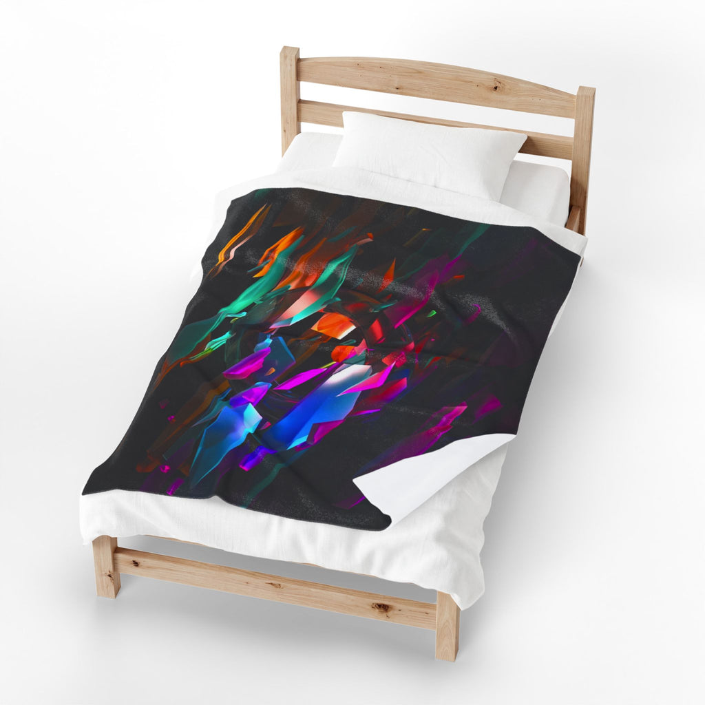 Abstract Neon Shards Velveteen Plush Blanket — Colorful Geometric Throw