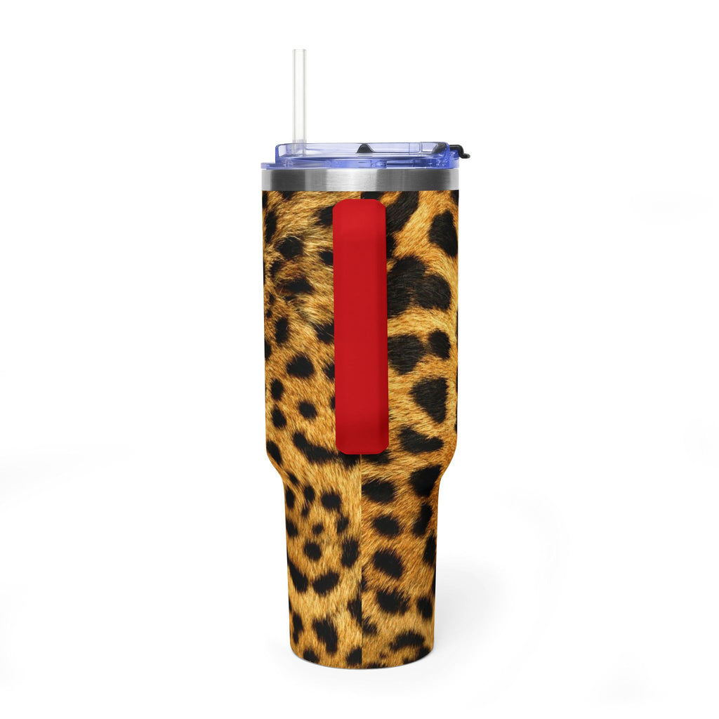 Leopard Print 40oz Vacuum Tumbler — Insulated Travel Mug with Handle