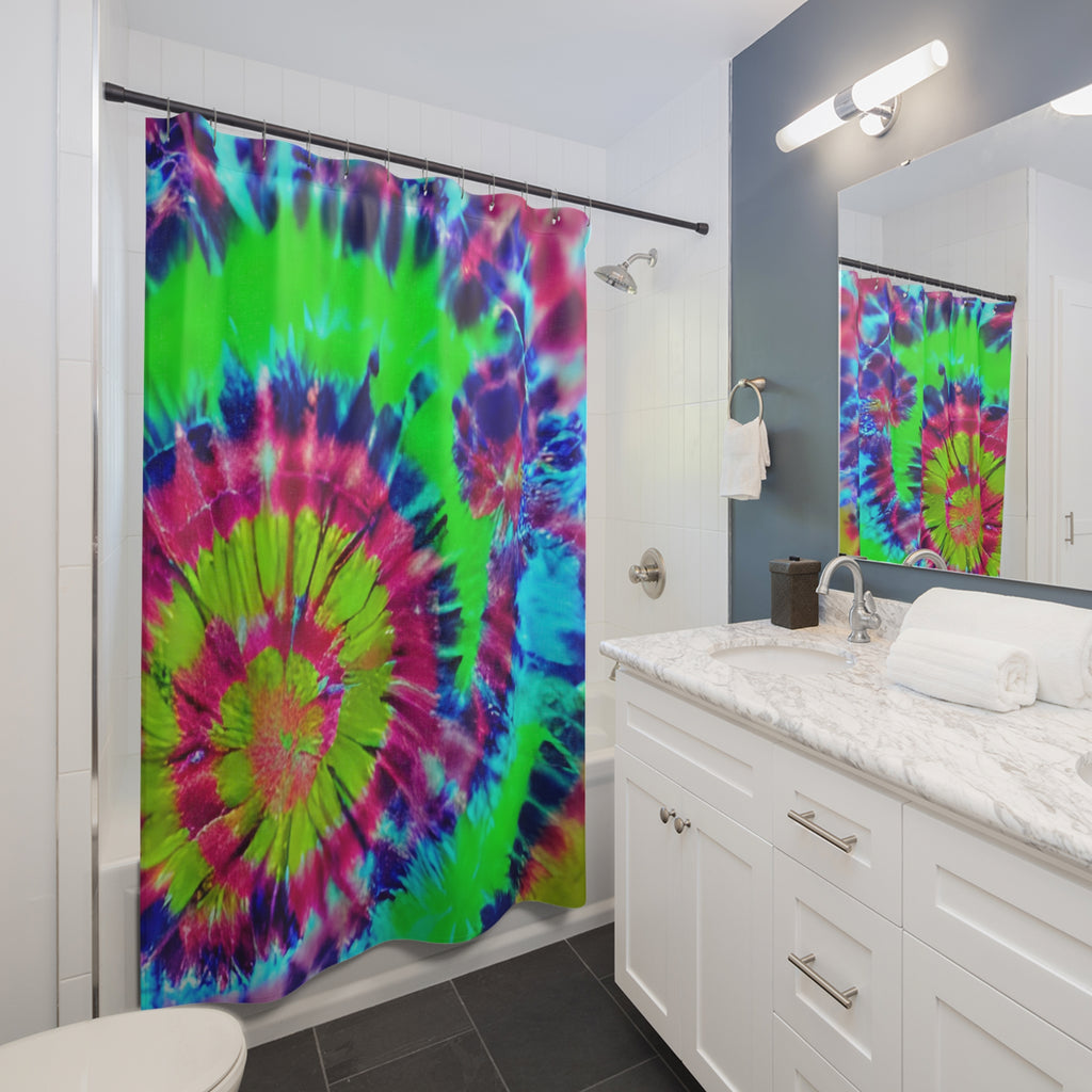 Tie-Dye Spiral Shower Curtain — Bright Neon Bathroom Décor