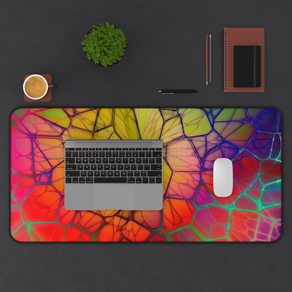 Psychedelic Stained Glass Desk Mat — Colorful Abstract Mousepad for Office & Gaming