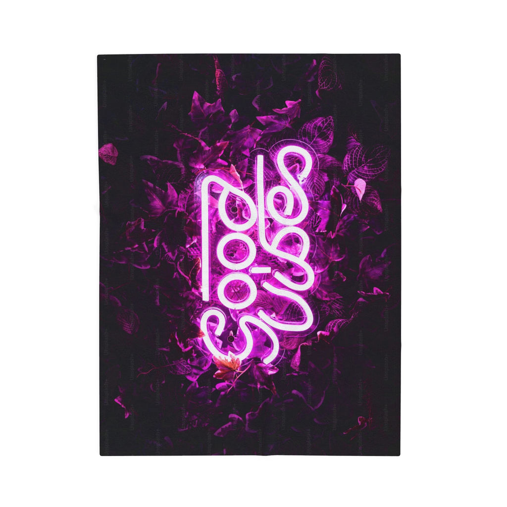 Neon Good Vibes Velveteen Plush Blanket - Pink Neon Script Floral Throw