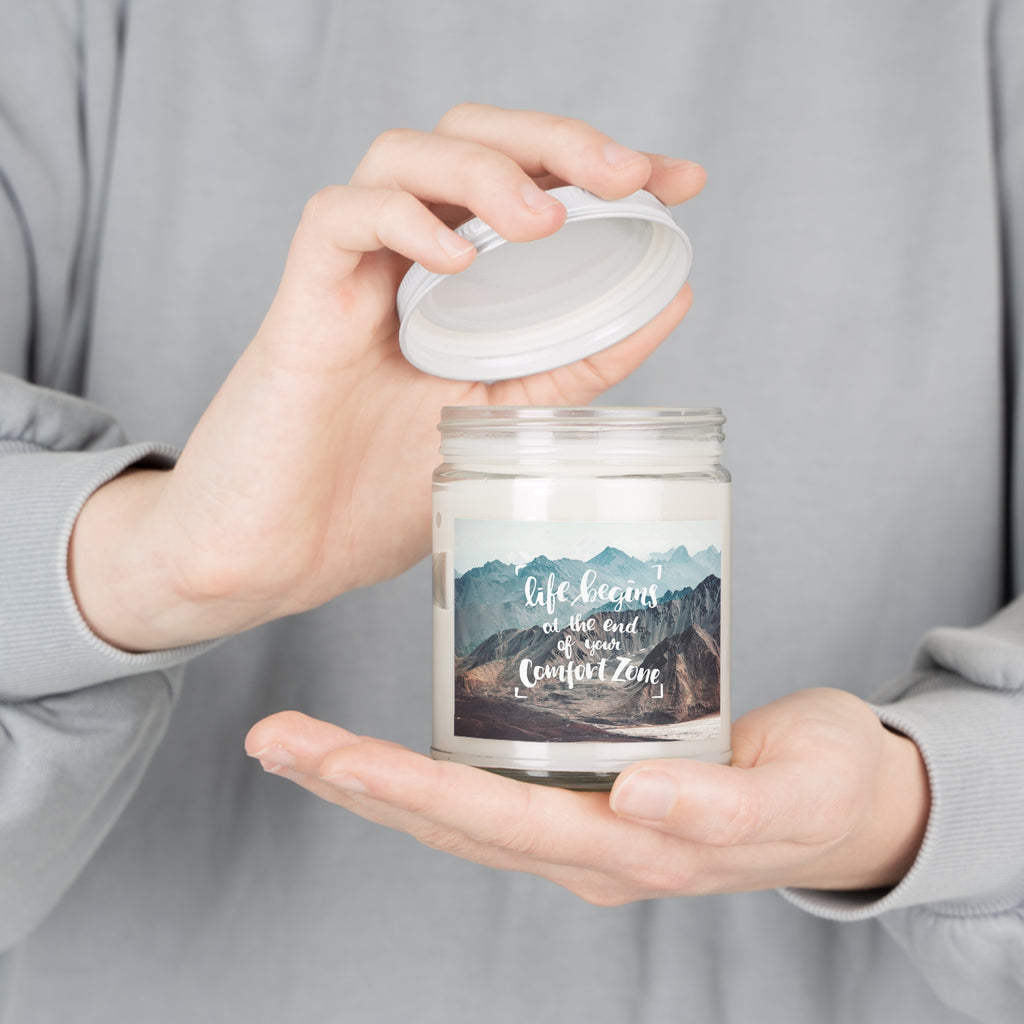 Soy Candle 9oz — "Life Begins at the End of Your Comfort Zone" Scented Jar