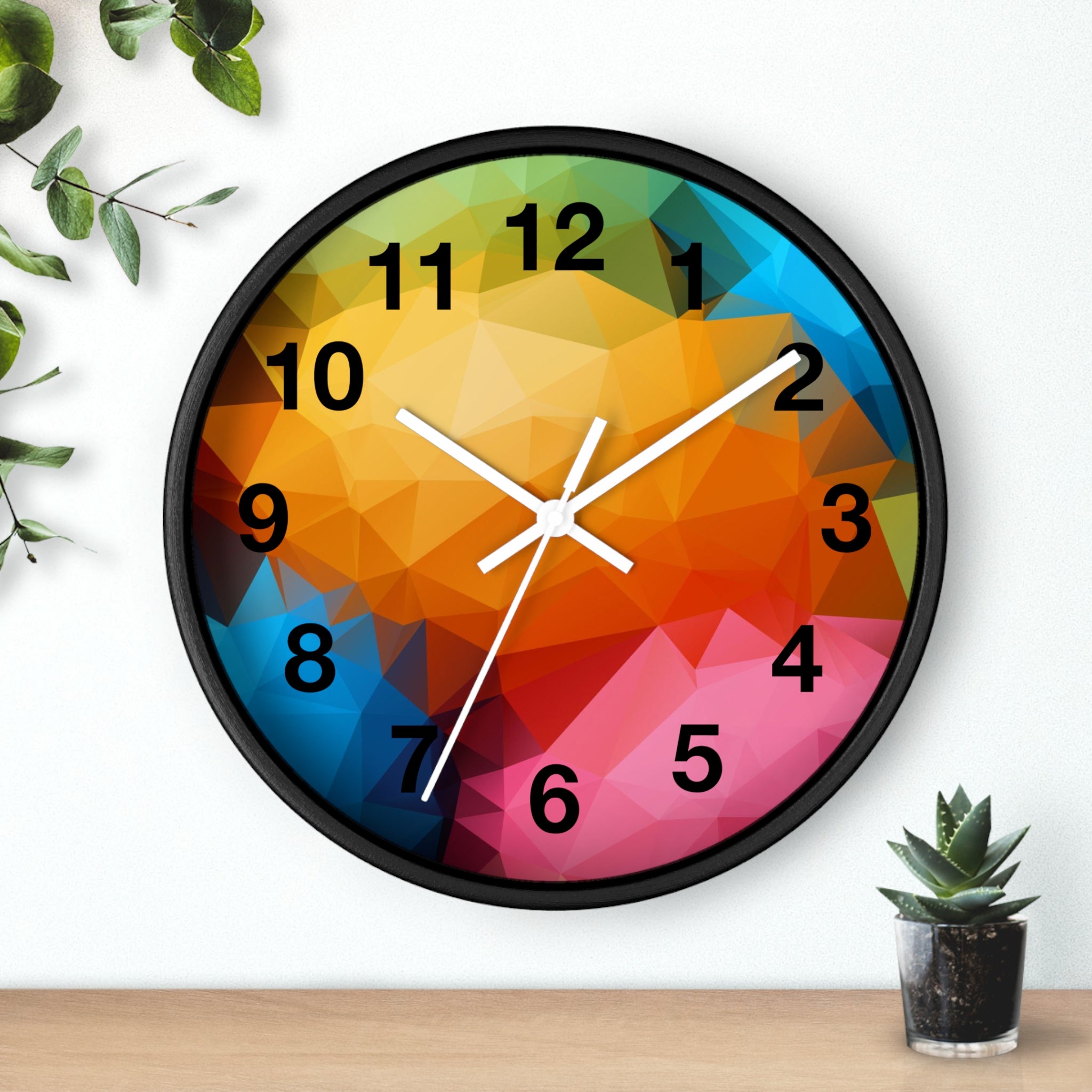 Colorful Geometric Wall Clock — Modern Polygon Abstract Home Decor