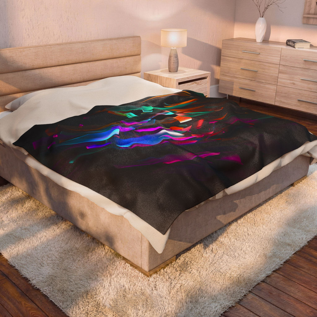 Abstract Neon Shards Velveteen Plush Blanket — Colorful Geometric Throw