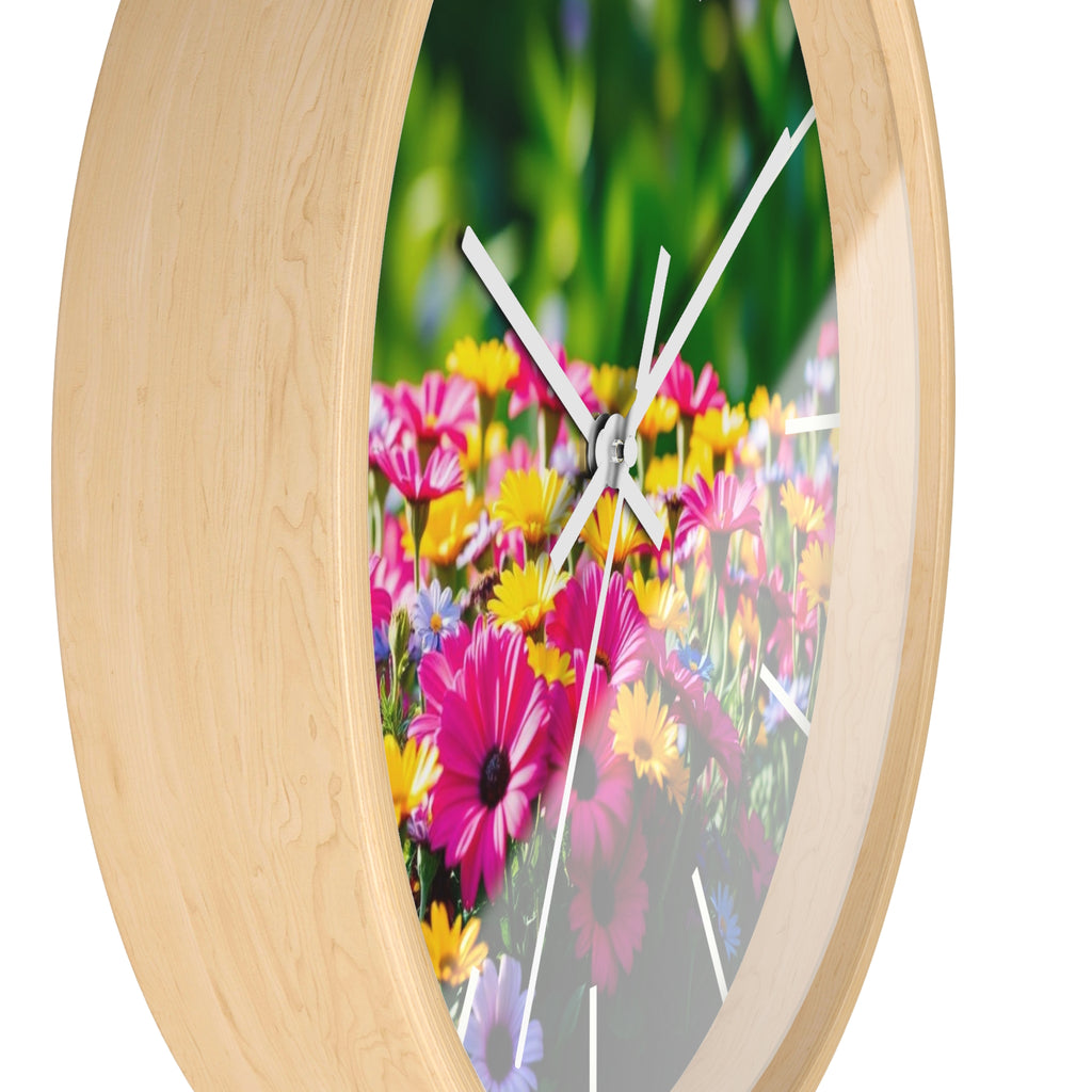 Floral Garden Wall Clock — Bright Daisy Meadow Decorative Clock