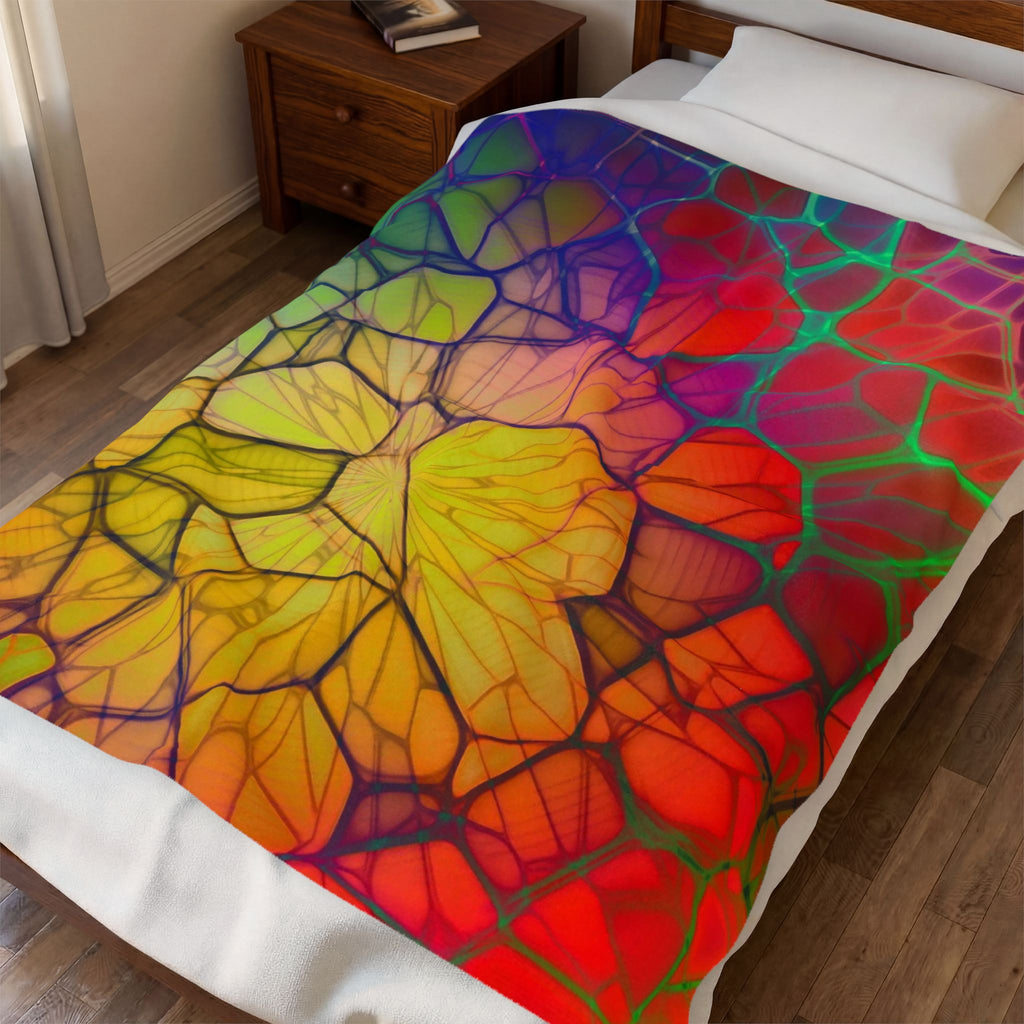 Velveteen Plush Blanket – Psychedelic Rainbow Mosaic Throw