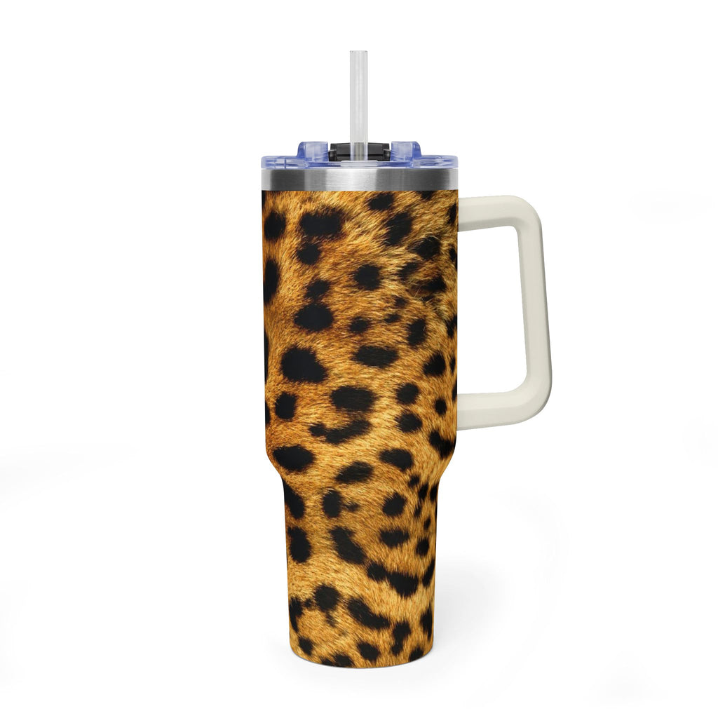 Leopard Print 40oz Vacuum Tumbler — Insulated Travel Mug with Handle