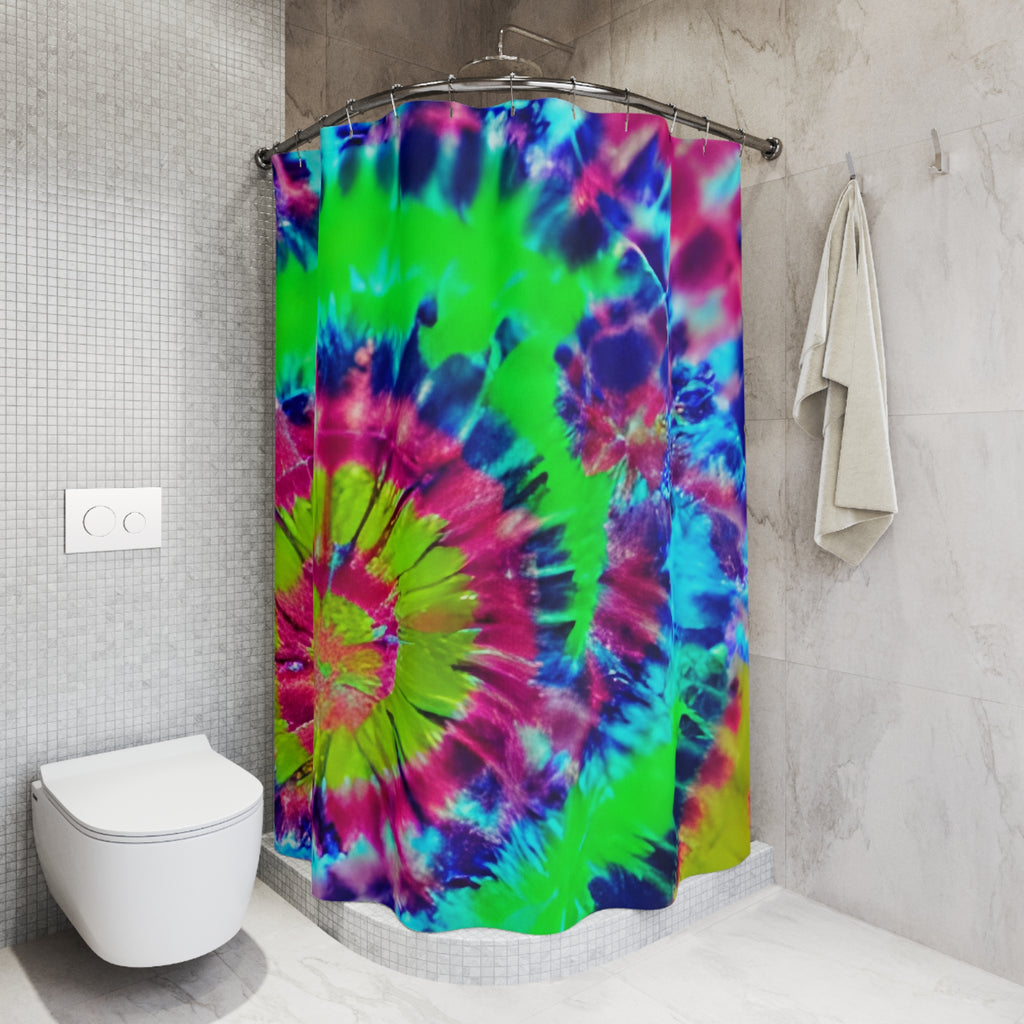 Tie-Dye Spiral Shower Curtain — Bright Neon Bathroom Décor