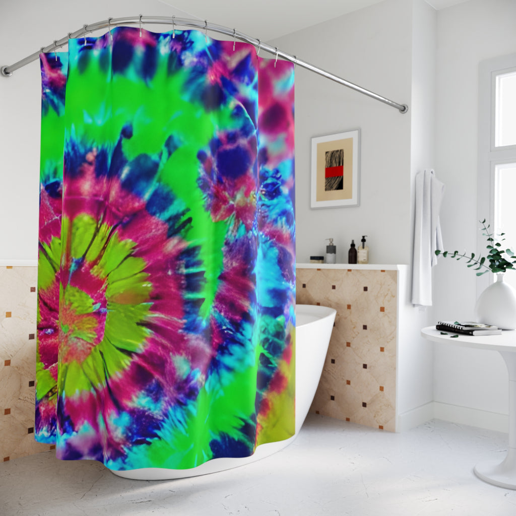 Tie-Dye Spiral Shower Curtain — Bright Neon Bathroom Décor