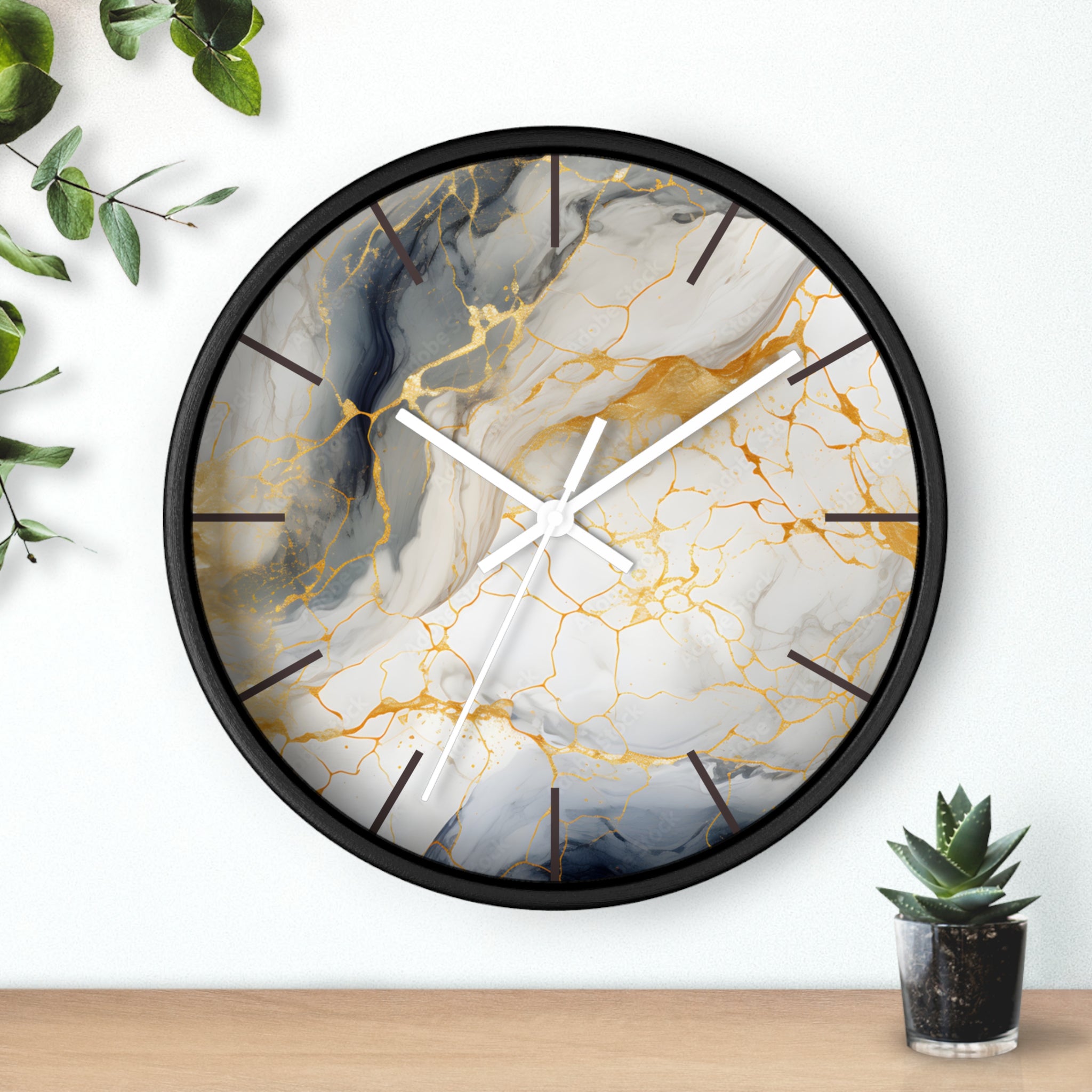 Marble Gold Accent Wall Clock — Elegant Modern Home Decor