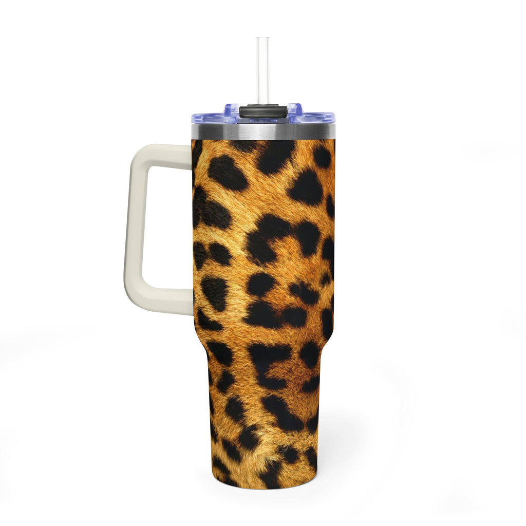 Leopard Print 40oz Vacuum Tumbler — Insulated Travel Mug with Handle