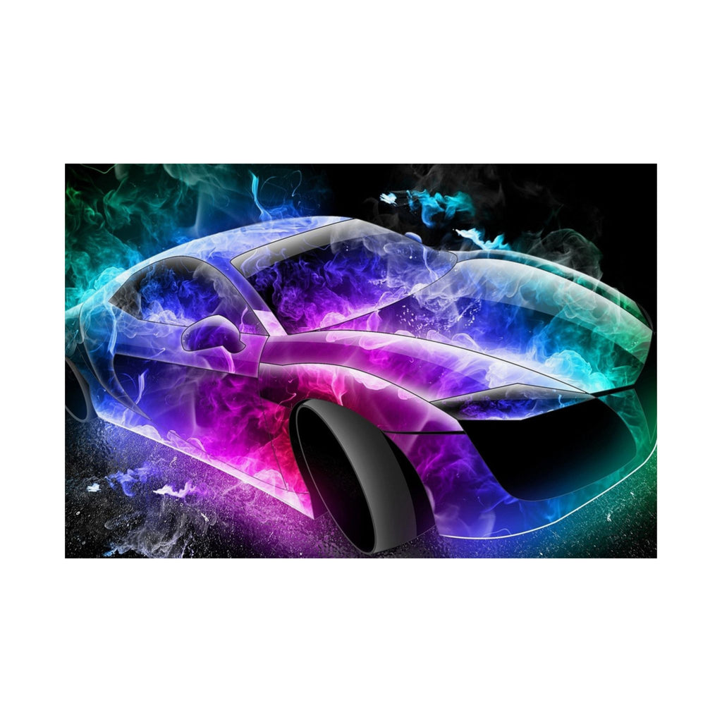 Neon Smoke Sports Car Matte Poster — Horizontal Automotive Wall Art