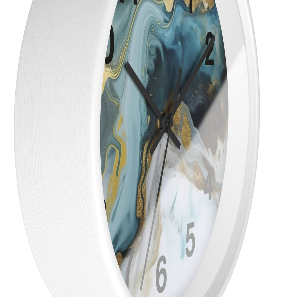 Abstract Blue & Gold Marble Wall Clock — Fluid Art Home Decor Timepiece