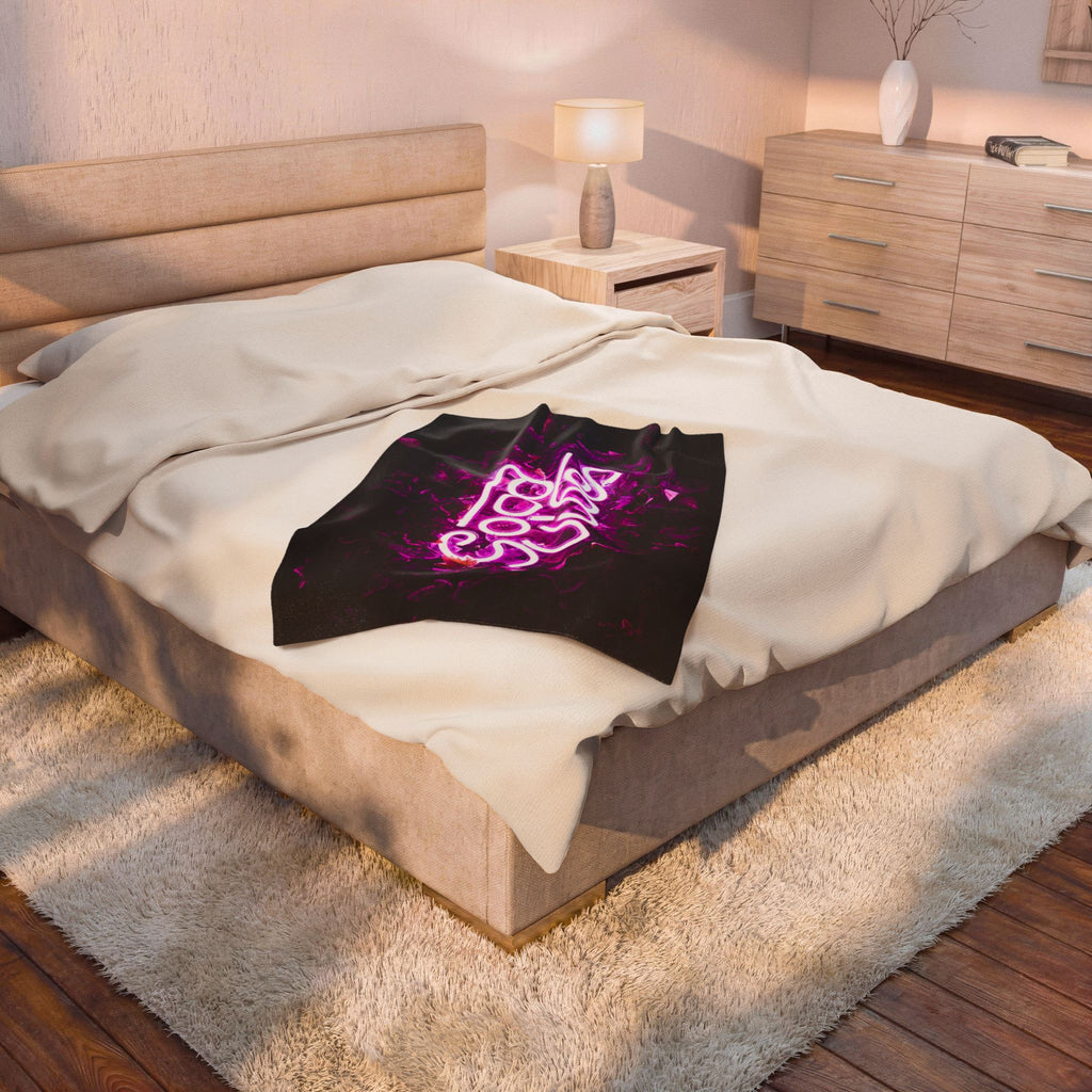 Neon Good Vibes Velveteen Plush Blanket - Pink Neon Script Floral Throw