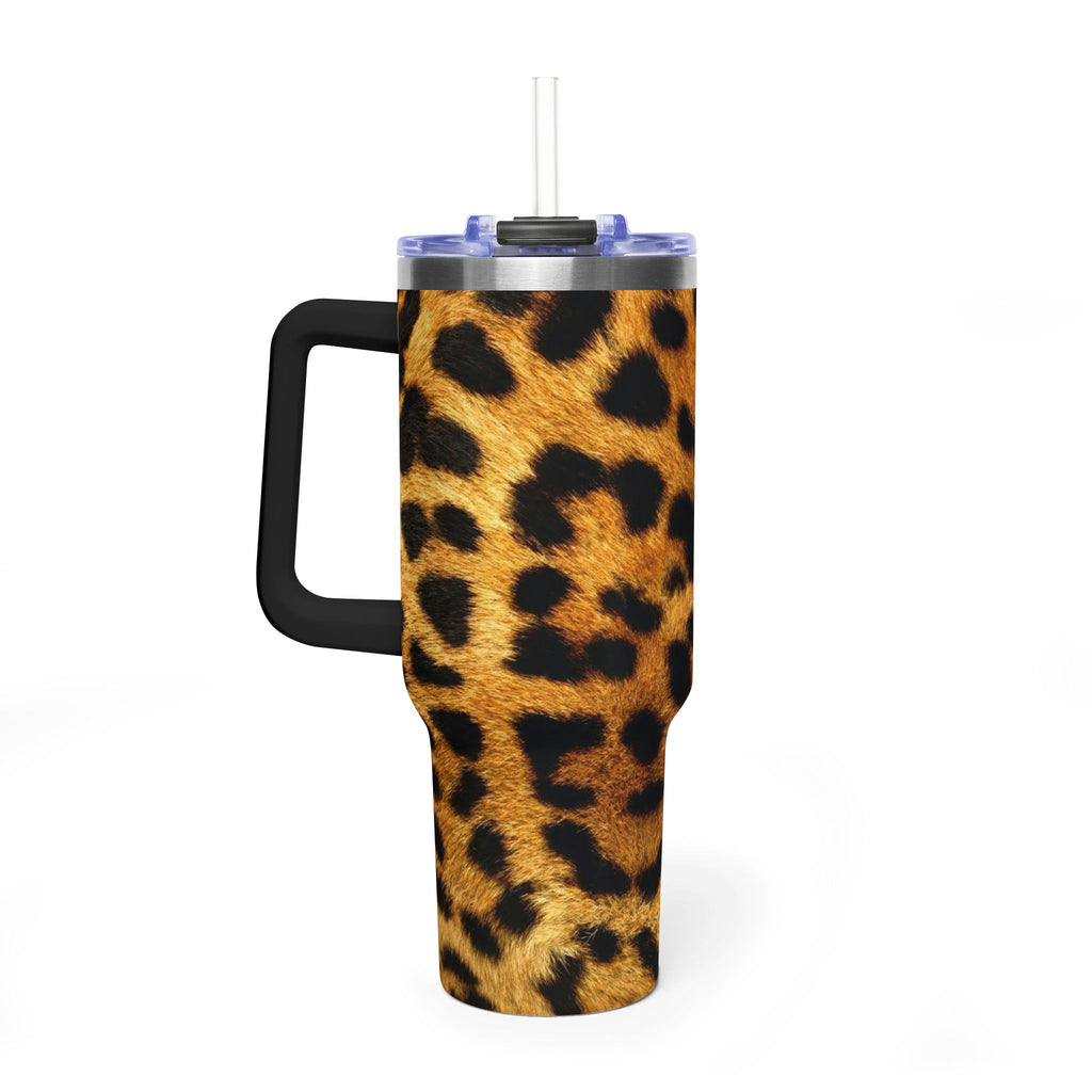Leopard Print 40oz Vacuum Tumbler — Insulated Travel Mug with Handle