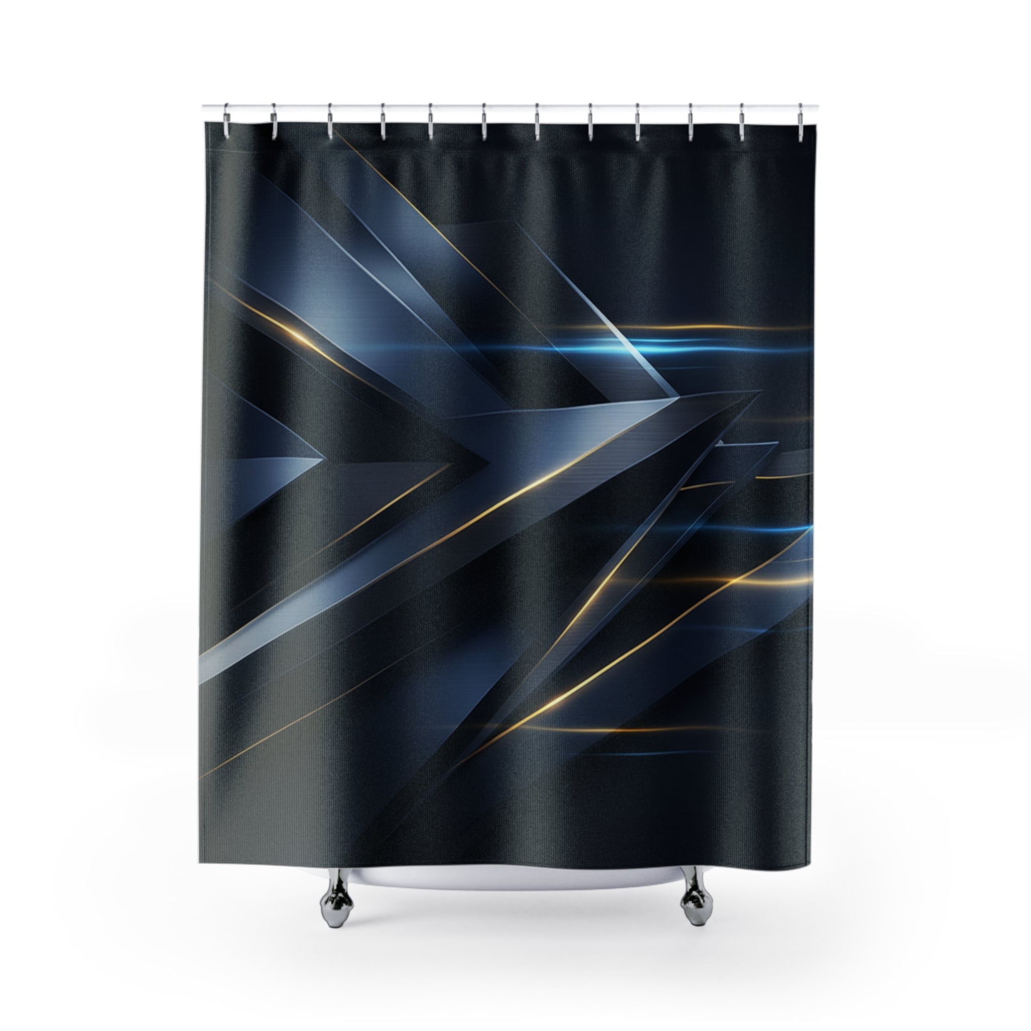 Dark Blue Geometric Shower Curtain — Modern Bathroom Decor