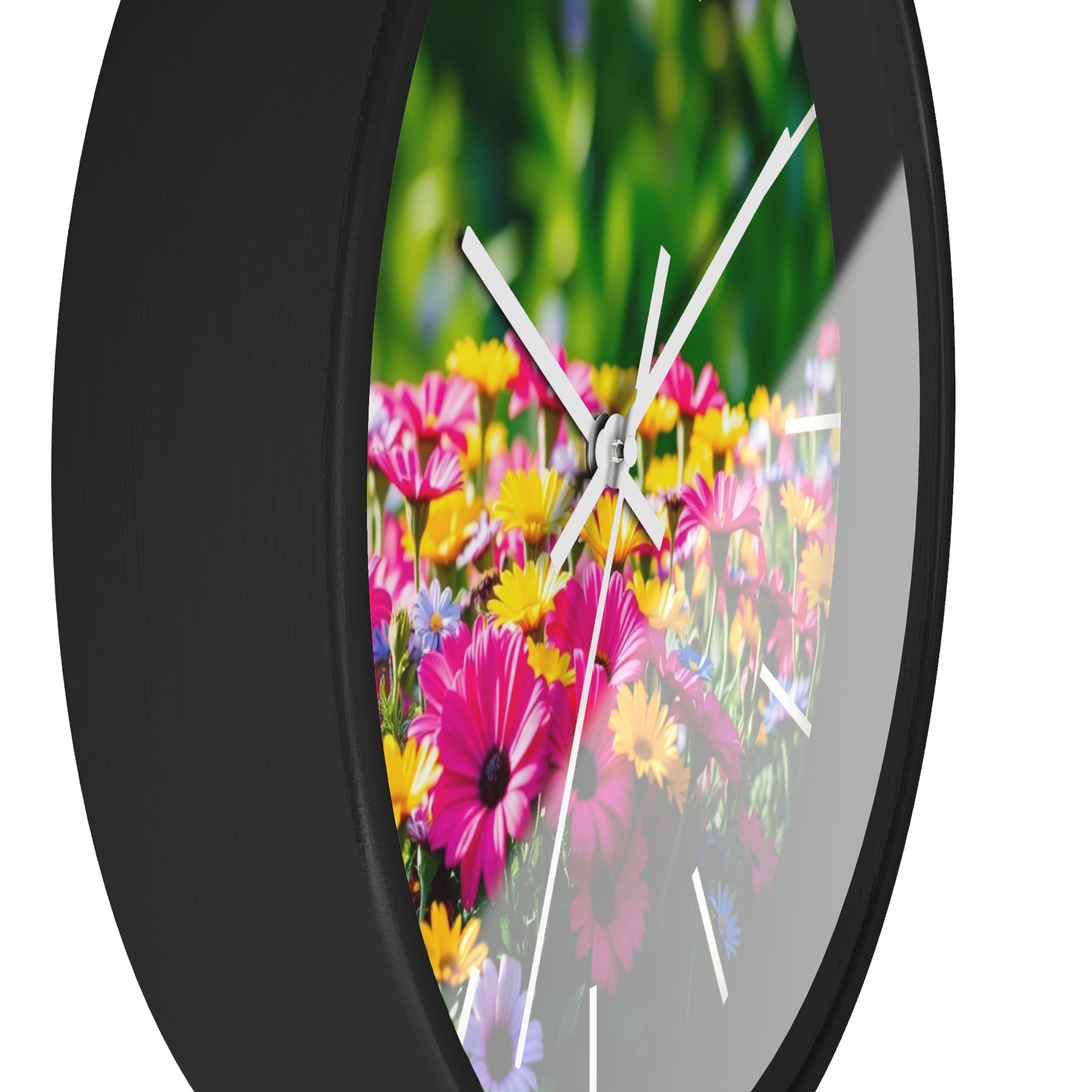 Floral Garden Wall Clock — Bright Daisy Meadow Decorative Clock