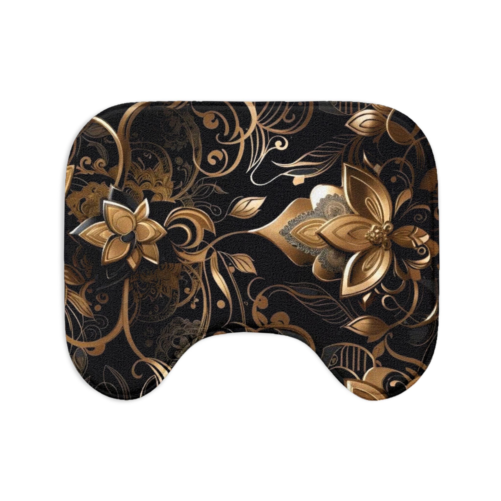 Luxurious Black & Gold Floral Bath Mat Set – 3-Piece Non-Slip Bathroom Rugs