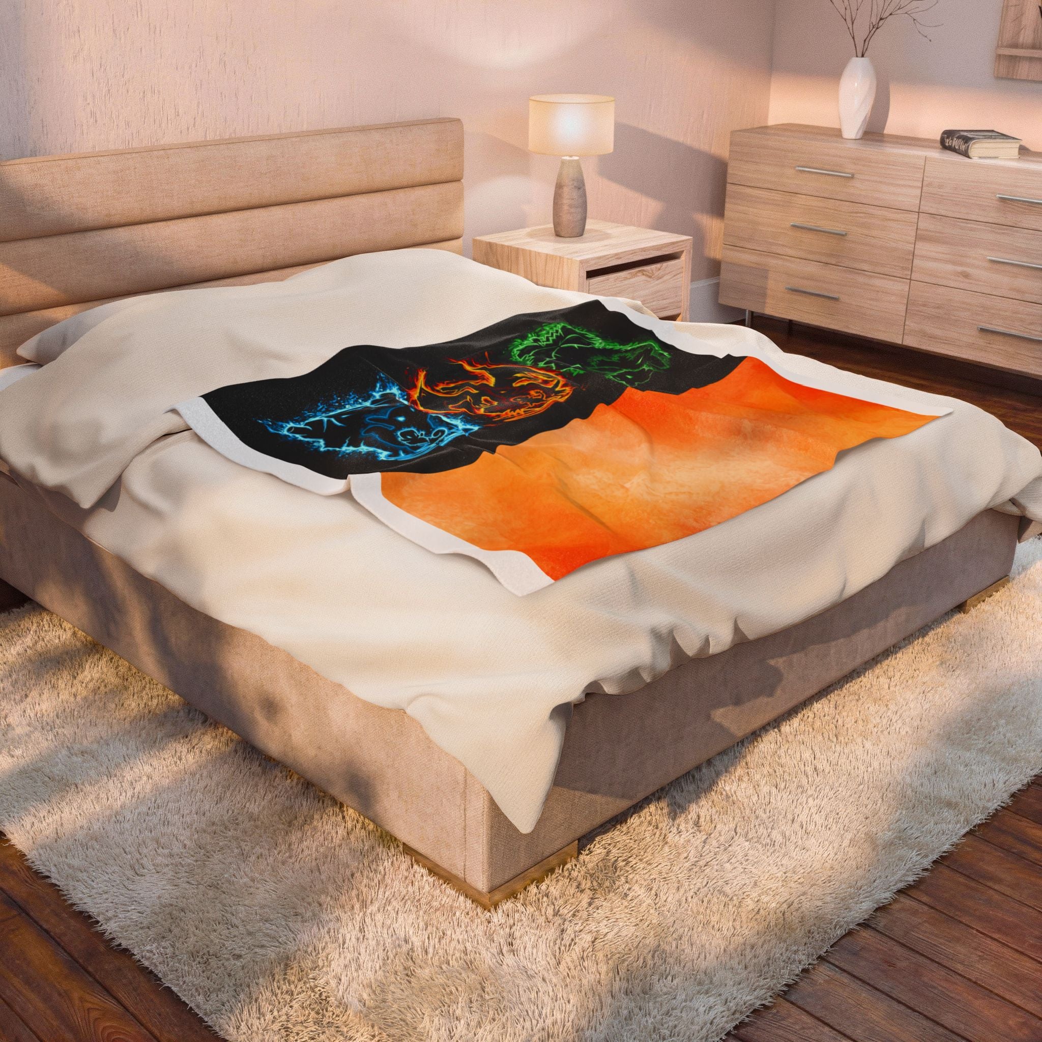 Elemental Poke Symbols Velveteen Plush Blanket — Fire, Water, Earth