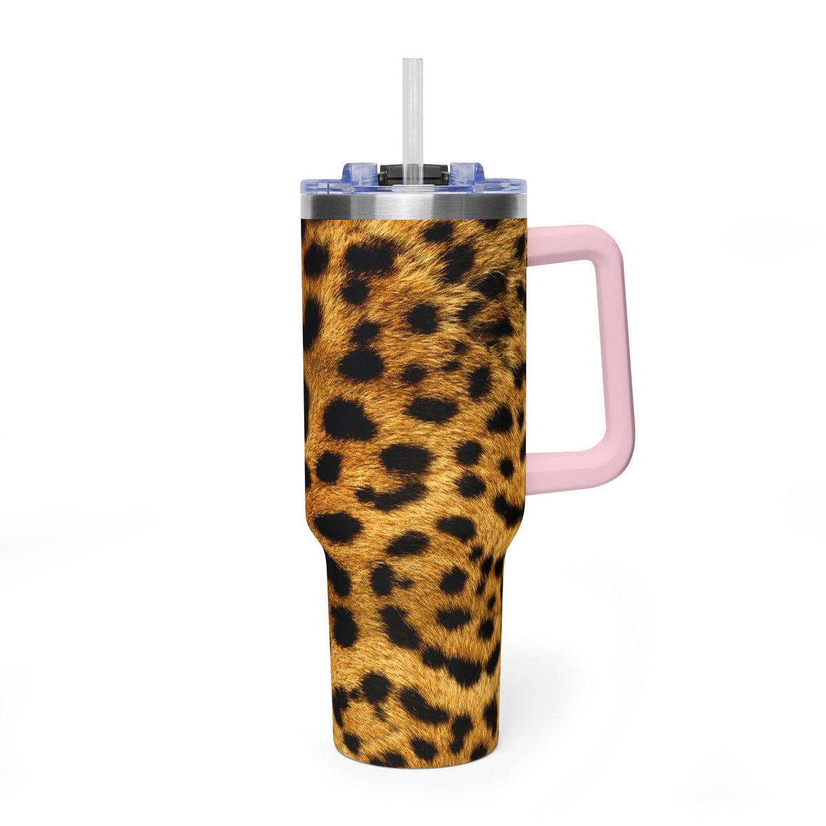 Leopard Print 40oz Vacuum Tumbler — Insulated Travel Mug with Handle